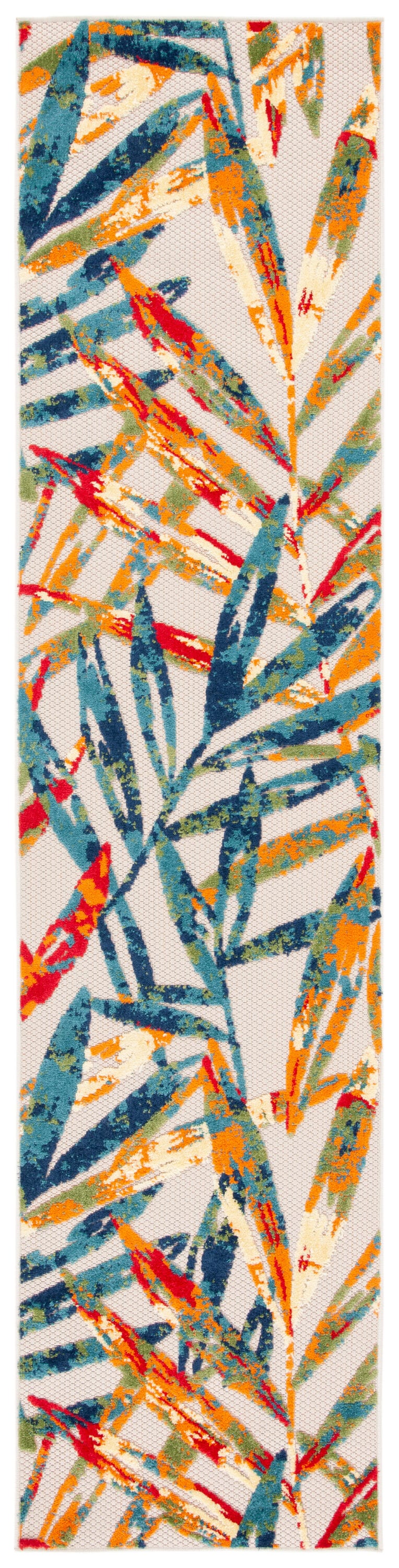 Ivory and Navy Floral Synthetic Indoor/Outdoor Rug