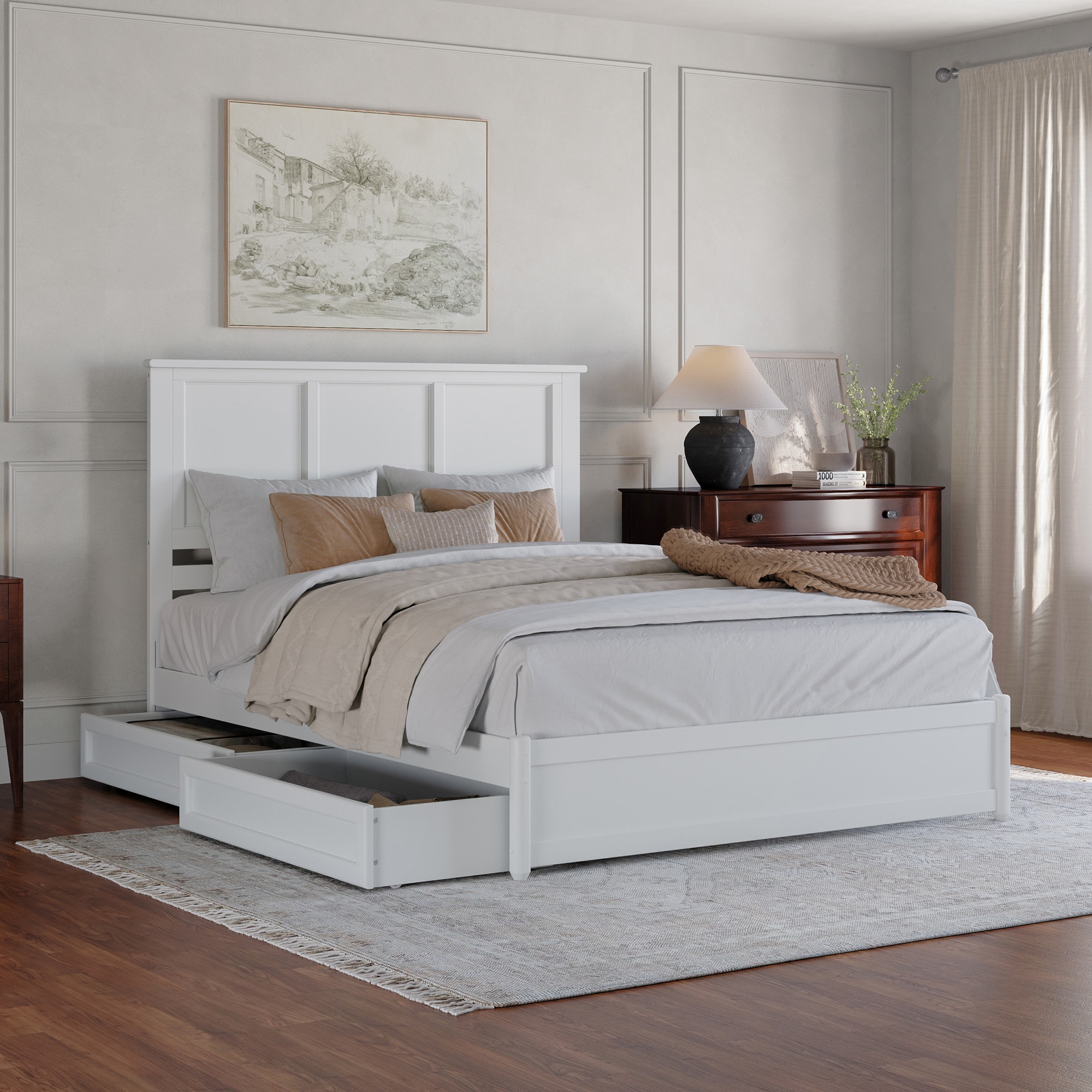 AFI AR8687142 Felicity White Queen Wood Platform Bed with Storage
