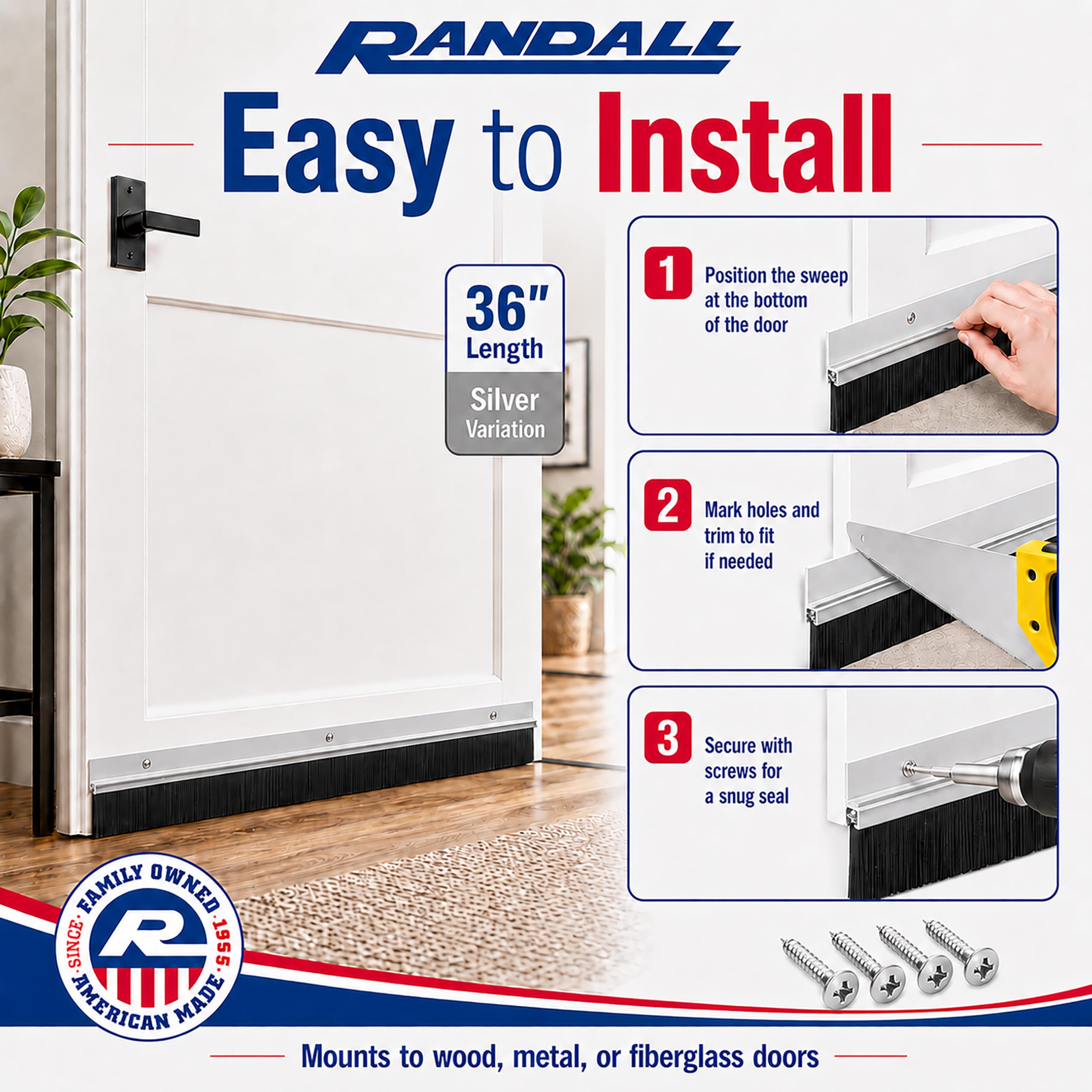 Randall Manufacturing Co., Inc Aluminum Brush Door Sweep - 36 in Seals ...