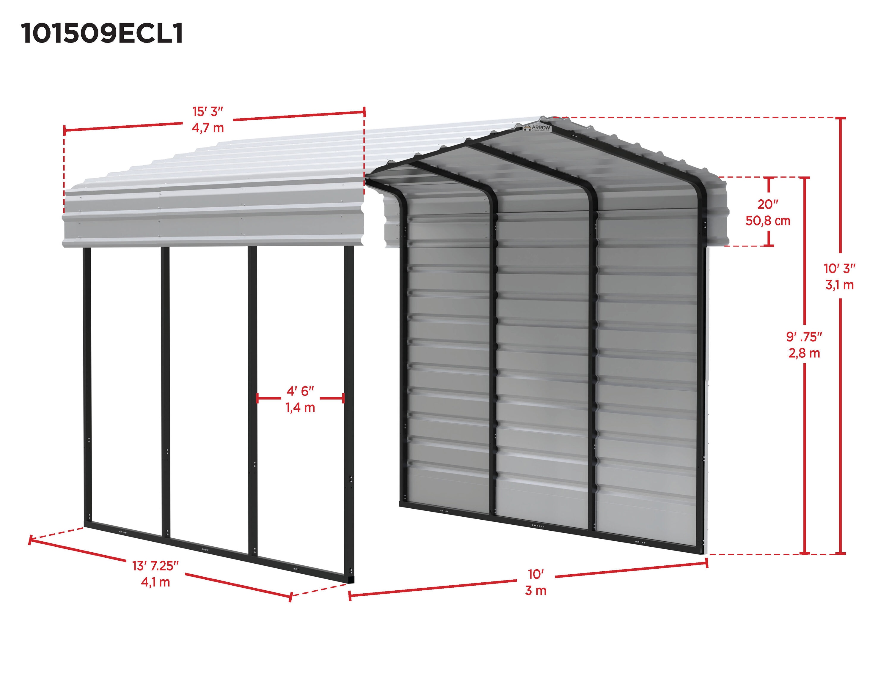 Arrow 10-ft W x 15-ft L x 9-ft H Eggshell Metal Carport with Metal Roof ...