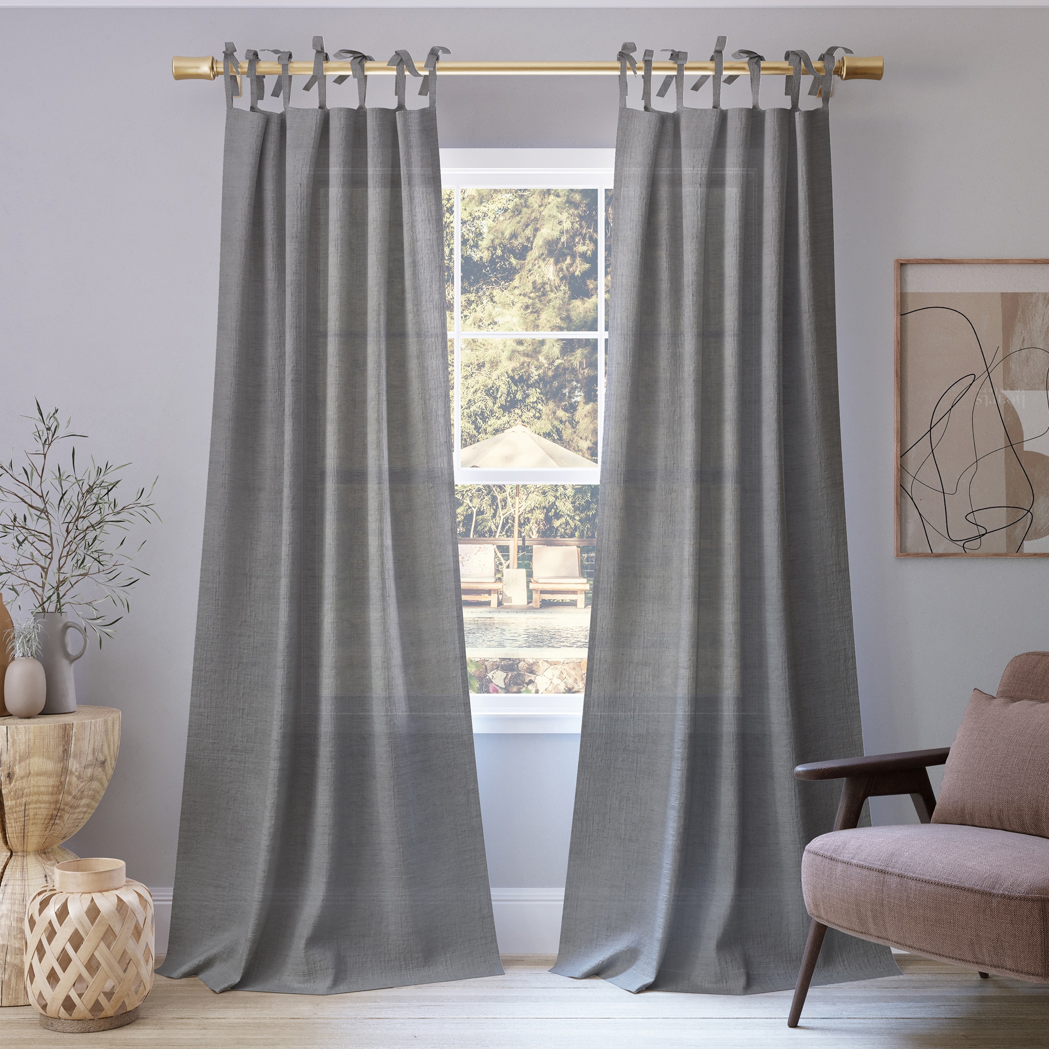 No. 918 57975 96-Inches Gray Sheer Top tab Single curtain panel
