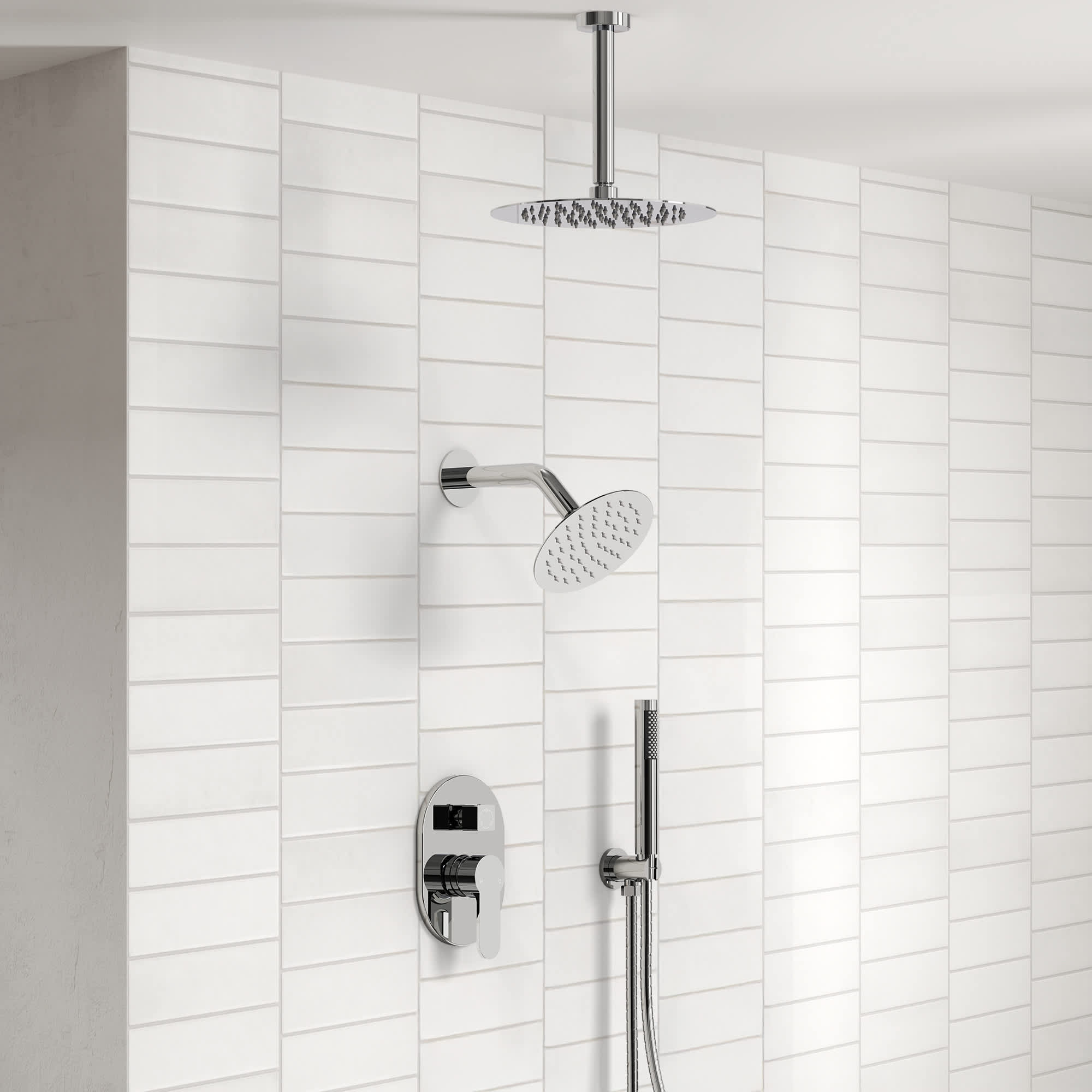 EVERSTEIN SFS-1057-CH10 Single Handle 3-Spray Patterns Ceiling Mount Shower Faucet 2.5 GPM with Anti Scald and Handheld in Chrome