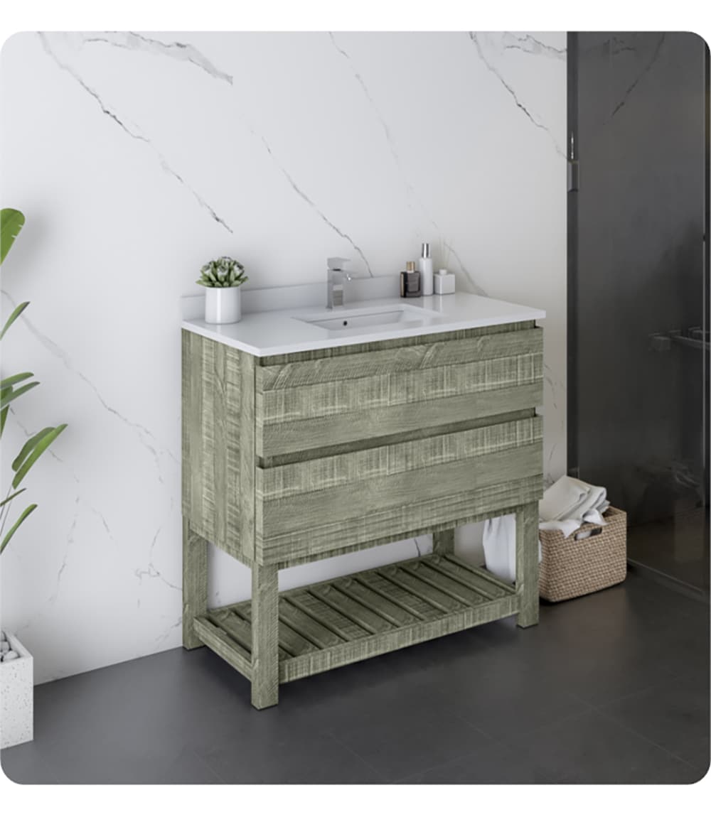 Fresca FVN3136ASH-FS Formosa 36-in Sage Gray Undermount Single sink Bathroom Vanity with White Quartz Top (Mirror Included)