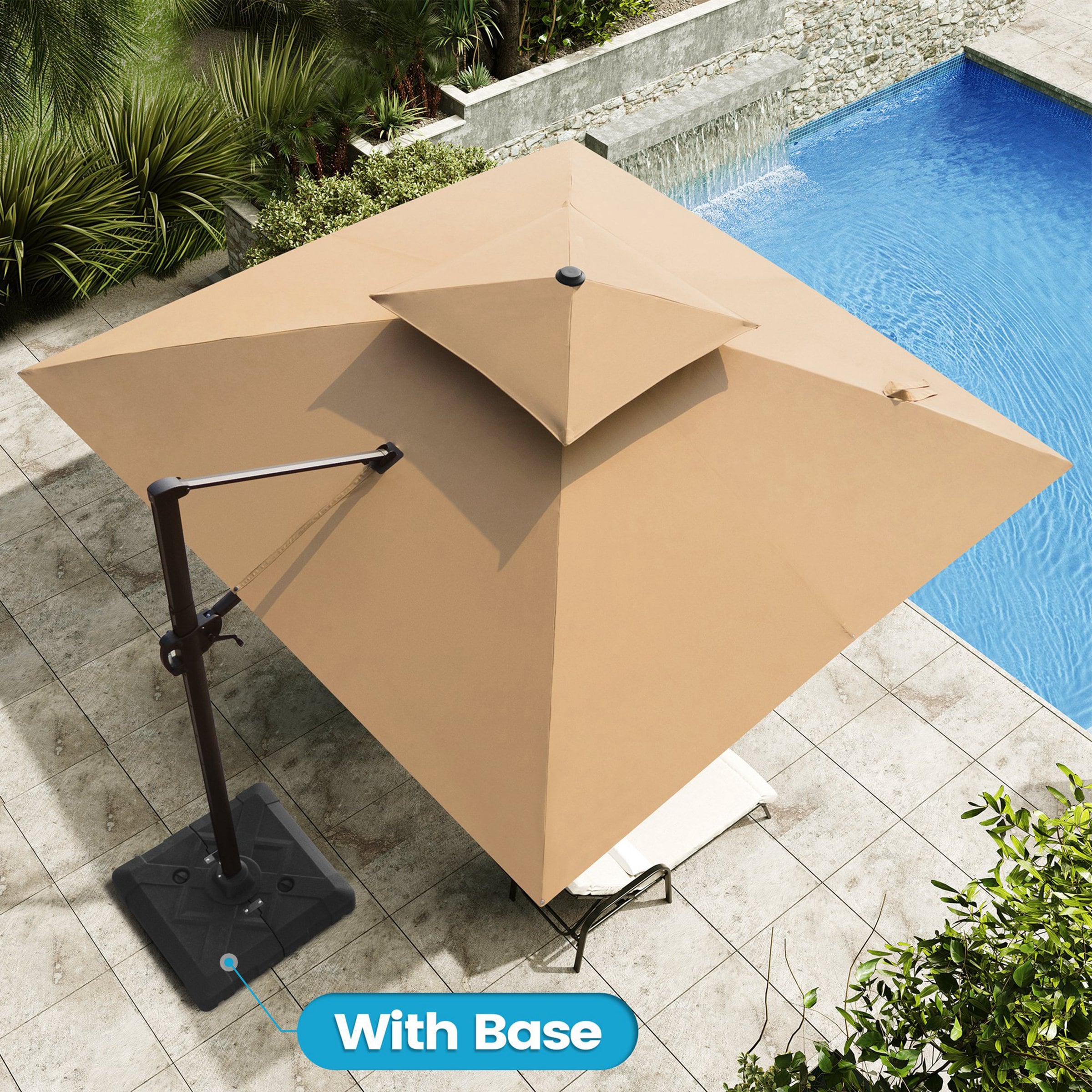 Crestlive Products CL-PU038TAN 11-ft Aluminum Brown Slide-tilt Cantilever Patio Umbrella with Base
