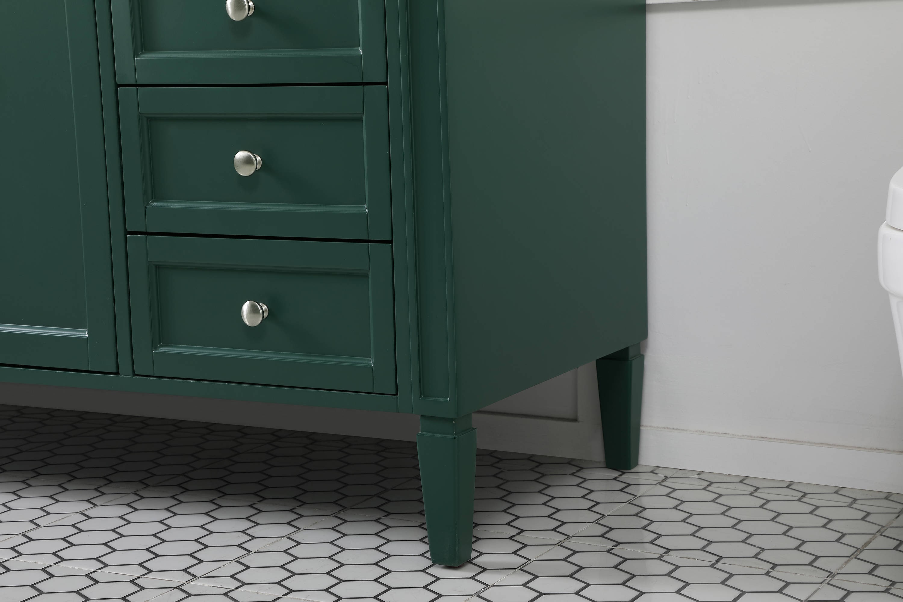 Green Solid Wood and Marble Single Bathroom Vanity