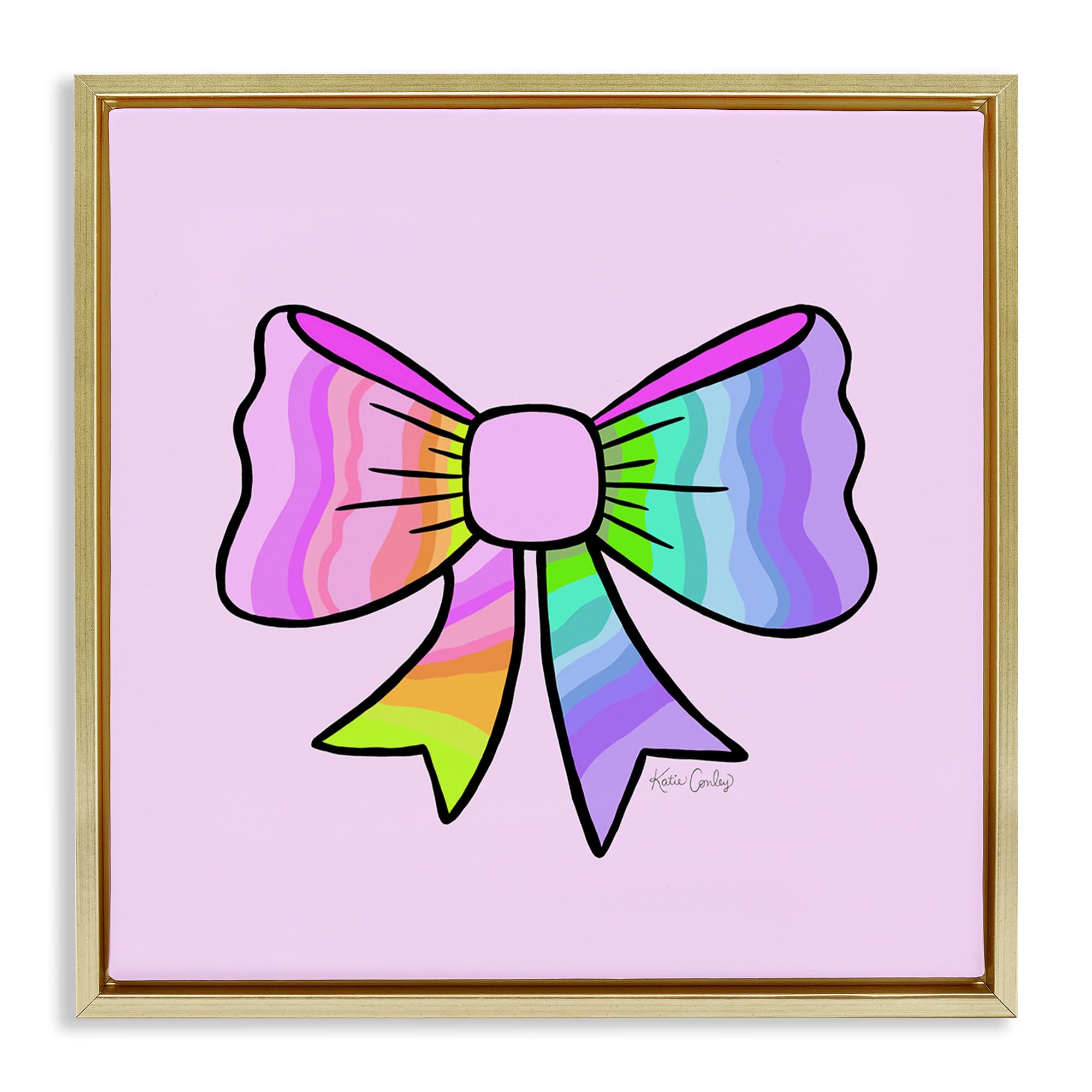 Stupell Industries BS-745-FFG-17X17 Pastel Rainbow Ombre Ribbon Gold Framed Floater Canvas Wall Art By Katie Conley 18 x 18