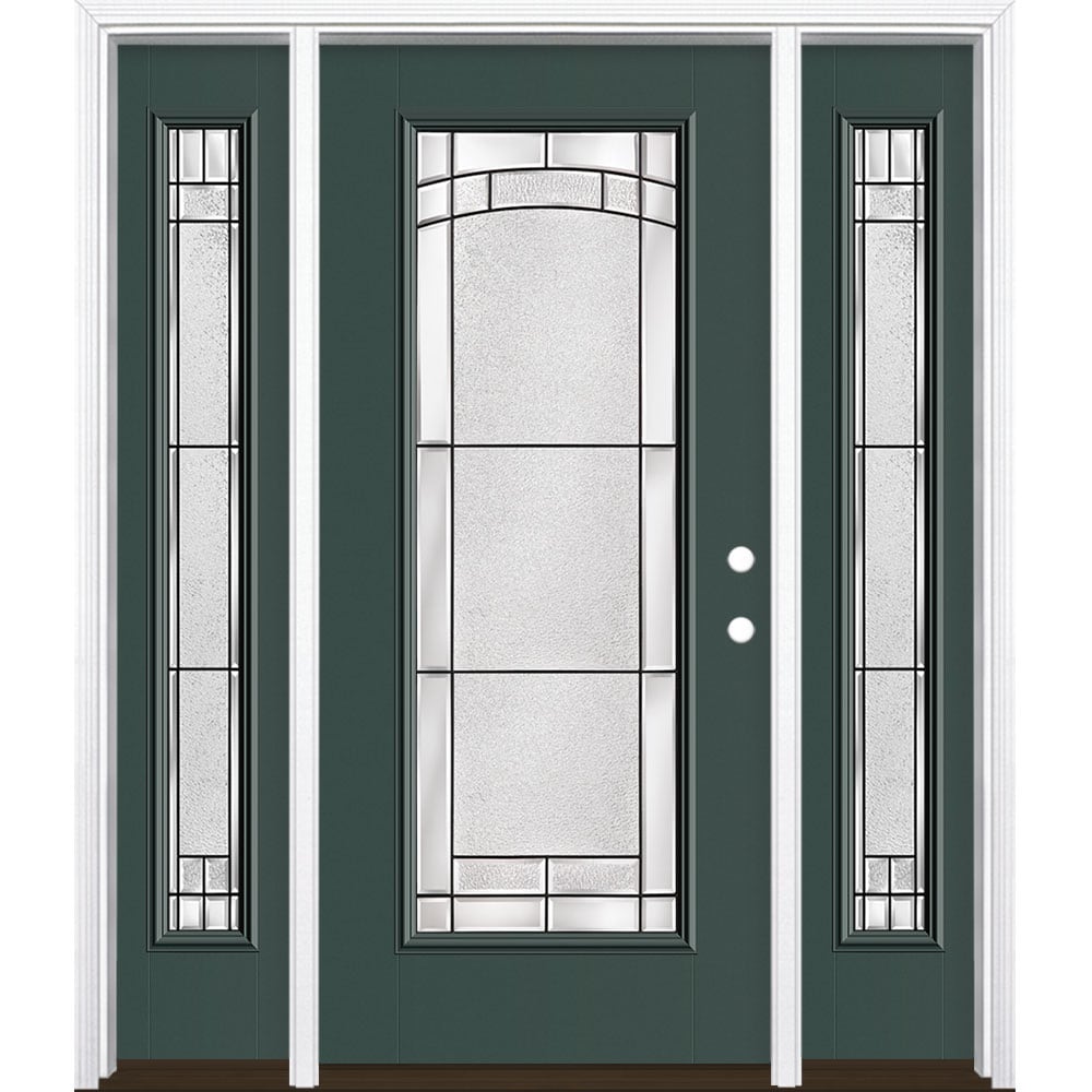 Masonite 3419541 Element 60-in x 80-in x 4-9/16-in Fiberglass Full lite Left-hand inswing Evergreen Painted Prehung Front Door with Sidelights with Brickmould Insulating core