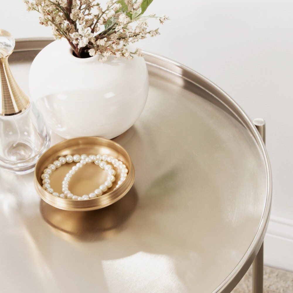 Ulani Satin Silver Nesting Metal Side Tables, Set of 2