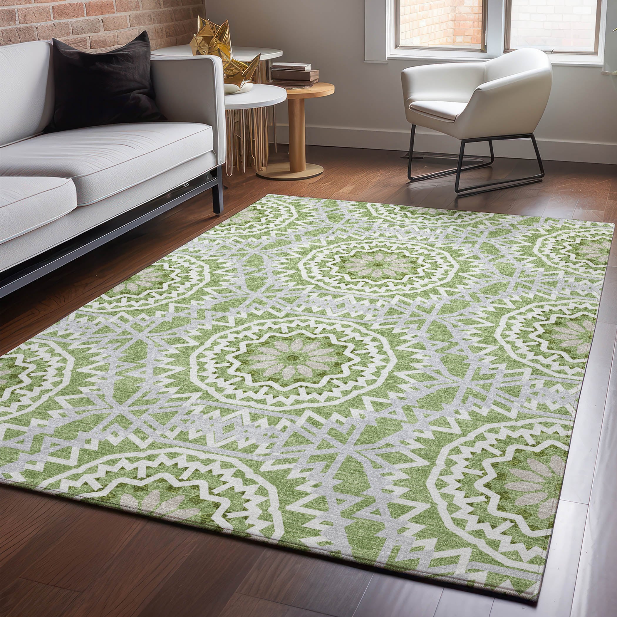 Addison Rugs AMF619GE30X46 Mayfield AMF619GE 2 x 3 (ft) Loomed Polyester Green Rectangular Indoor Geometric Machine washable Area rug