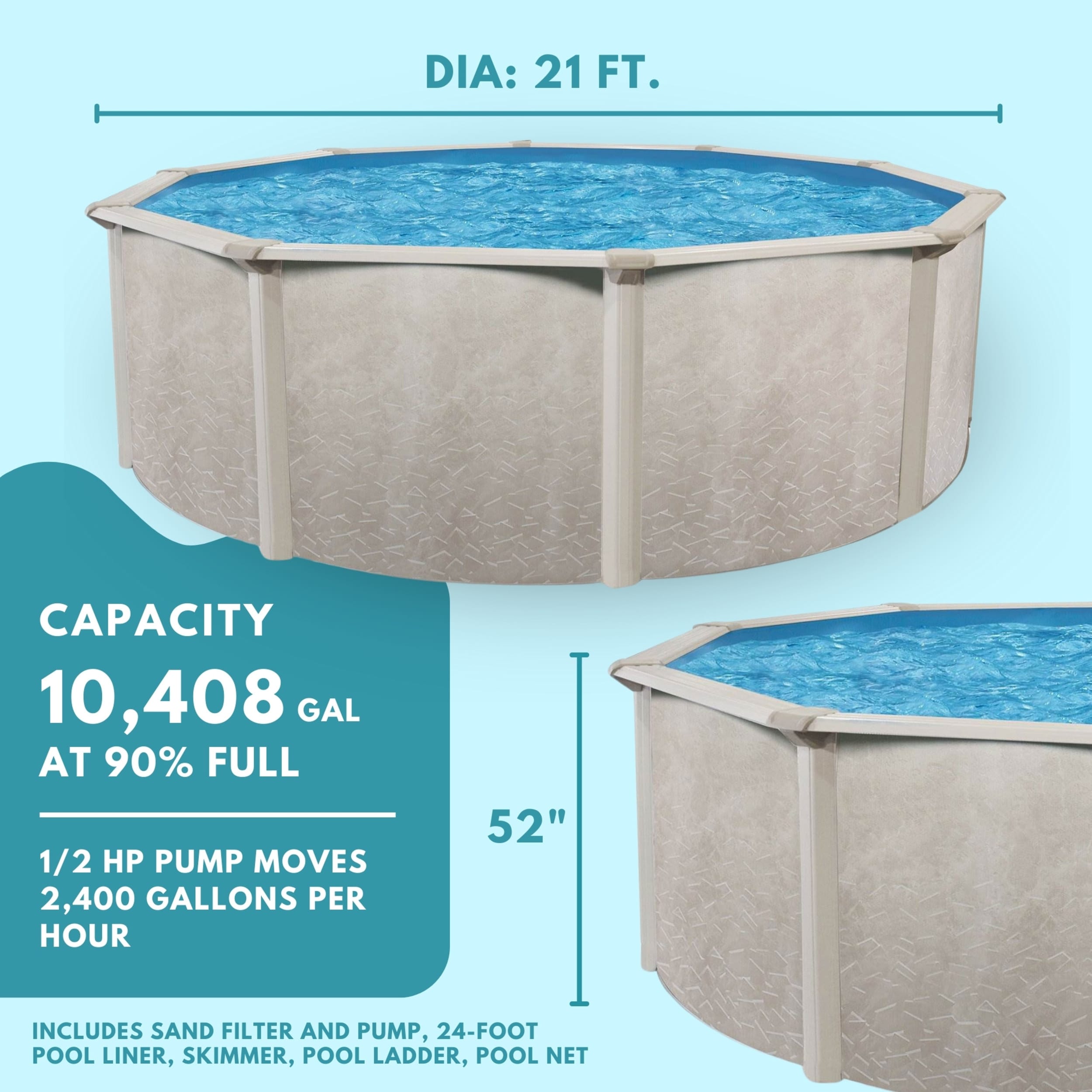 Phoenix 21ft Round Above Ground Pool with Pump and Ladder