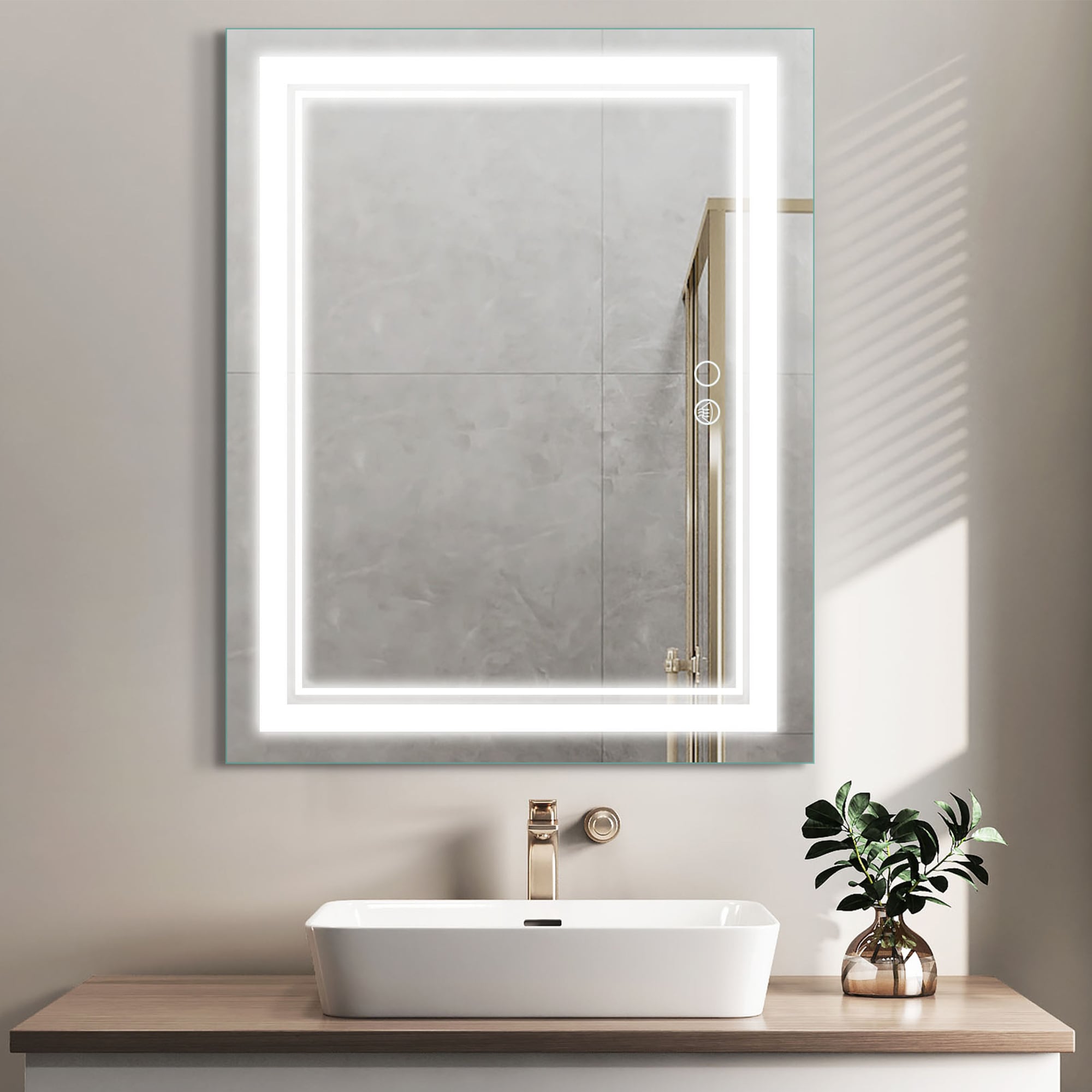 Dovelina 32-in x 39-in Frameless Dimmable Lighted Fog Free Bathroom ...