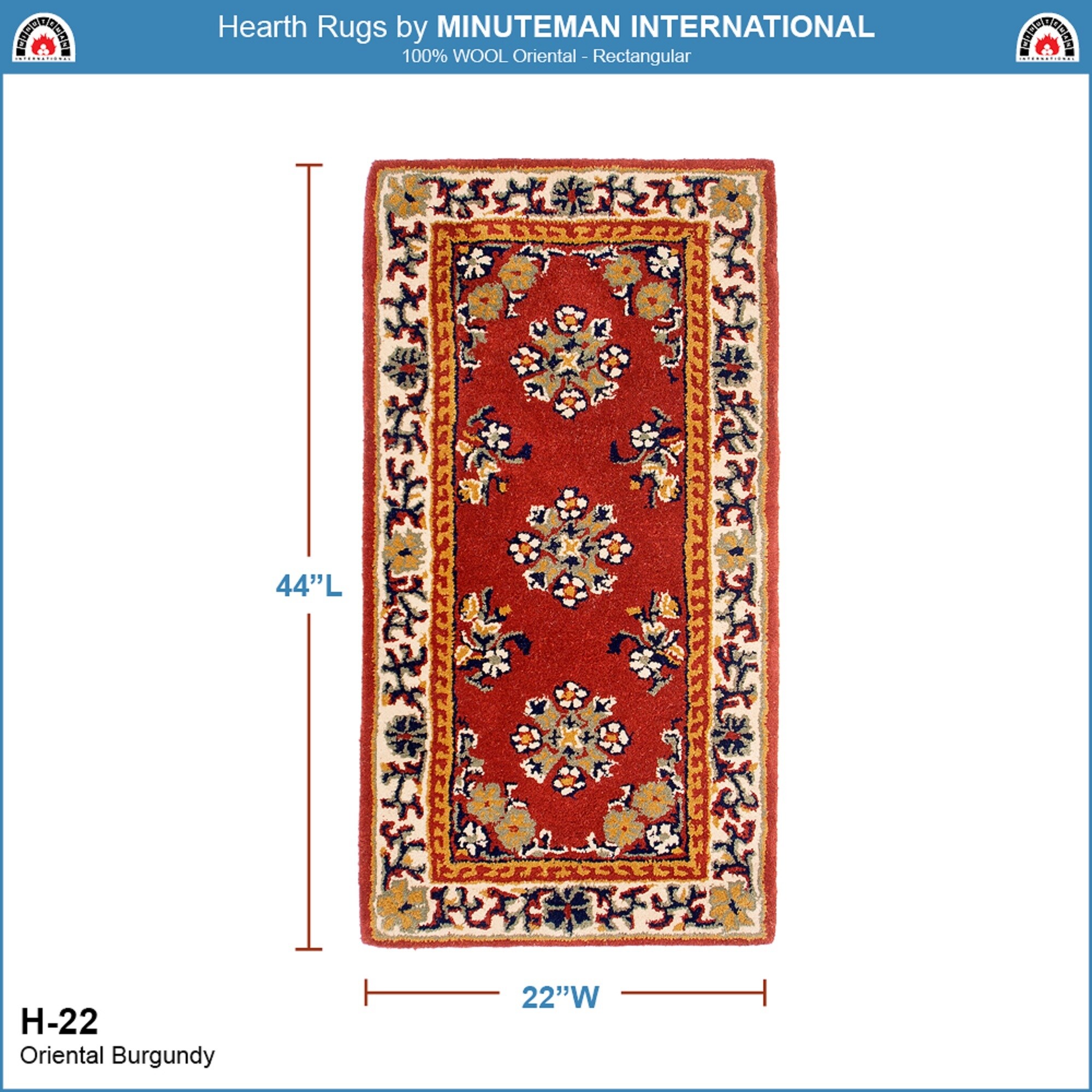 Burgundy Oriental Handmade Wool Rectangular Hearth Rug