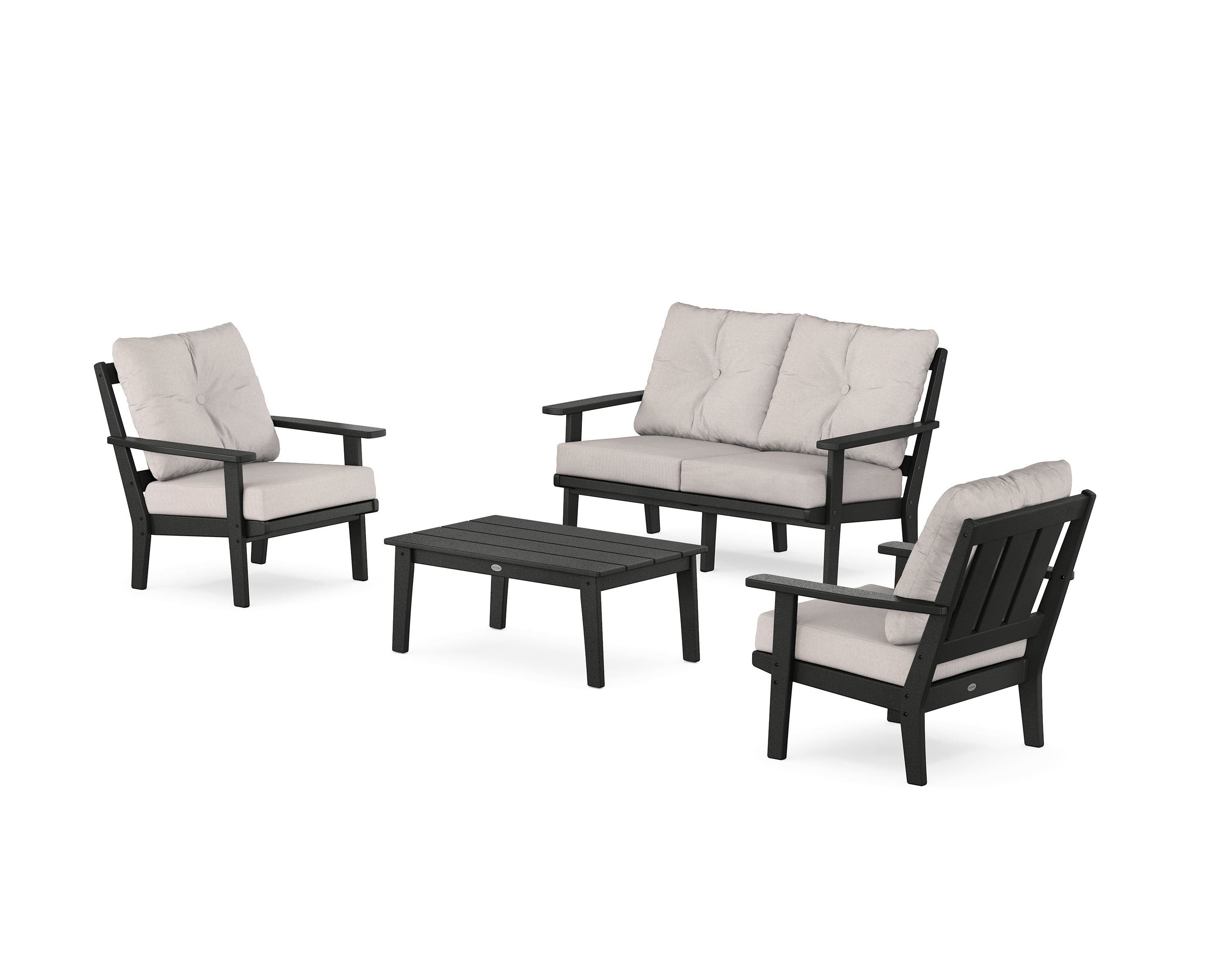 POLYWOOD PWS2139-2-BL145999 Oxford 4 -Piece Patio Conversation Set with Light Gray Cushions