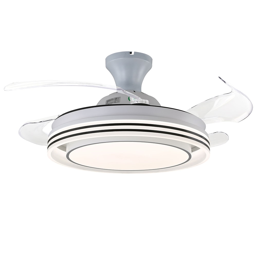 Oukaning KBUCANF999-1 42-Inches White Modern Led Tricolor Lighting Retractable Blade 6-Speed with ABS Blades Color-Changing Integrated LED Fixture Indoor Flush mount Standard Ceiling Fan With Light and Remote ( 4 -Blade)
