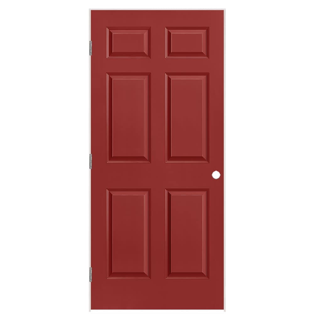 Masonite 1317414 36-in x 80-in Barn Red Solid core 6-panel Right hand Smooth Prefinished Molded composite Flat Jamb Single Prehung Interior Door