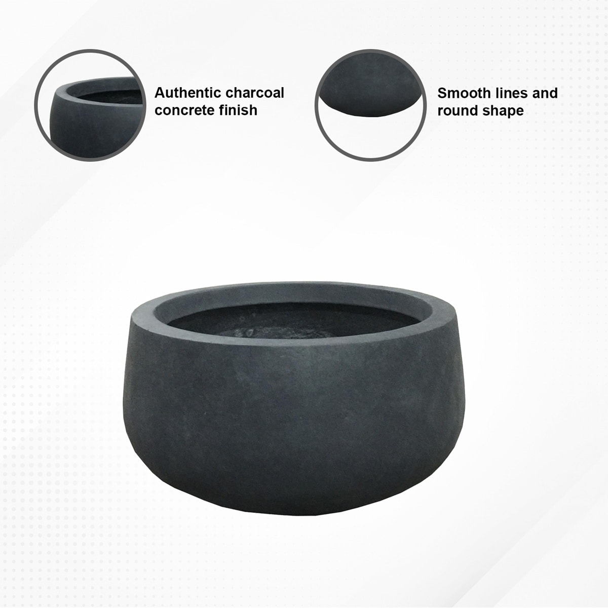 Charcoal Round Concrete Planter with Smooth Finish, 19"