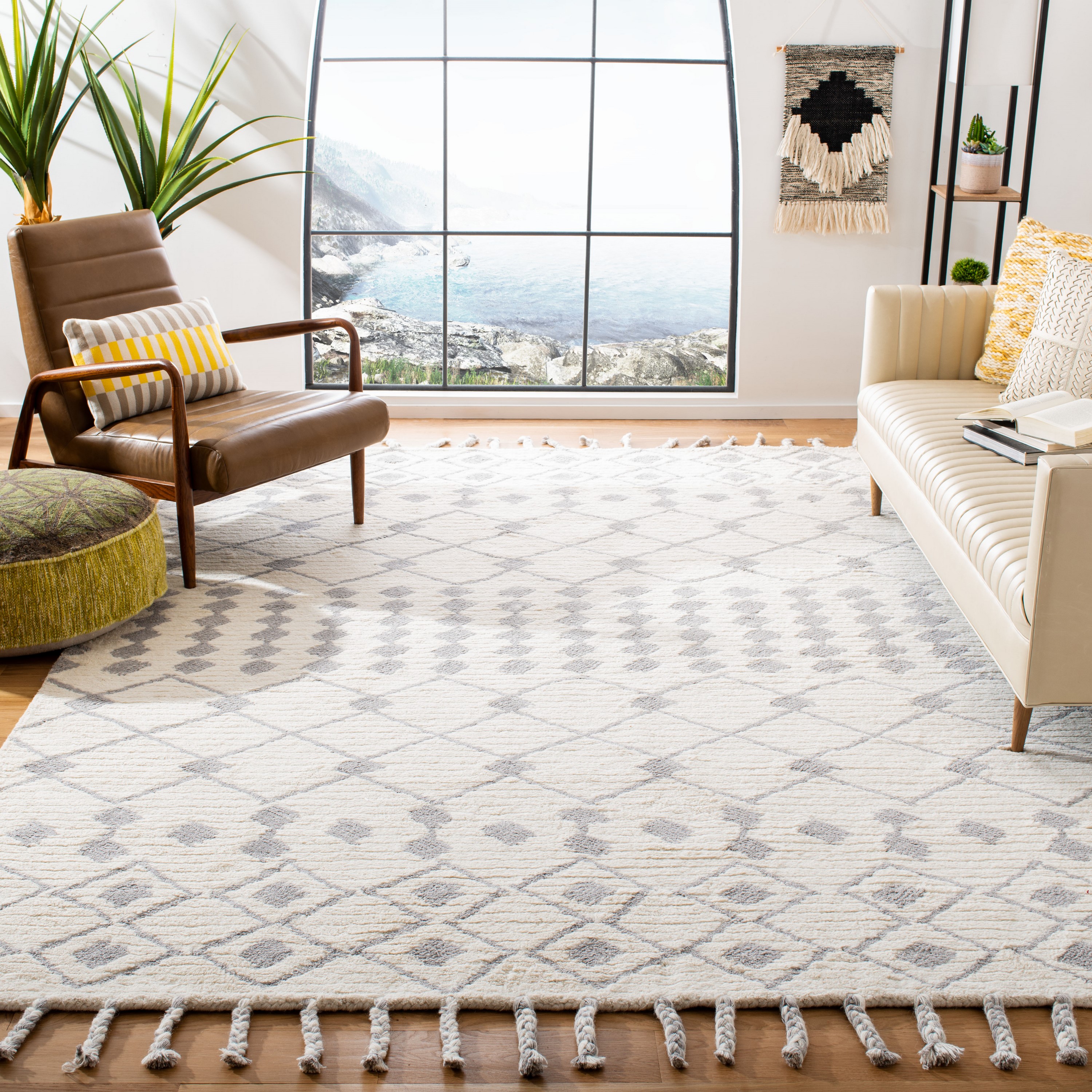 Safavieh CSB203G-8 Casablanca Glenda 8 x 10 (ft) Tufted Wool Ivory/Silver Rectangular Indoor Abstract Area rug
