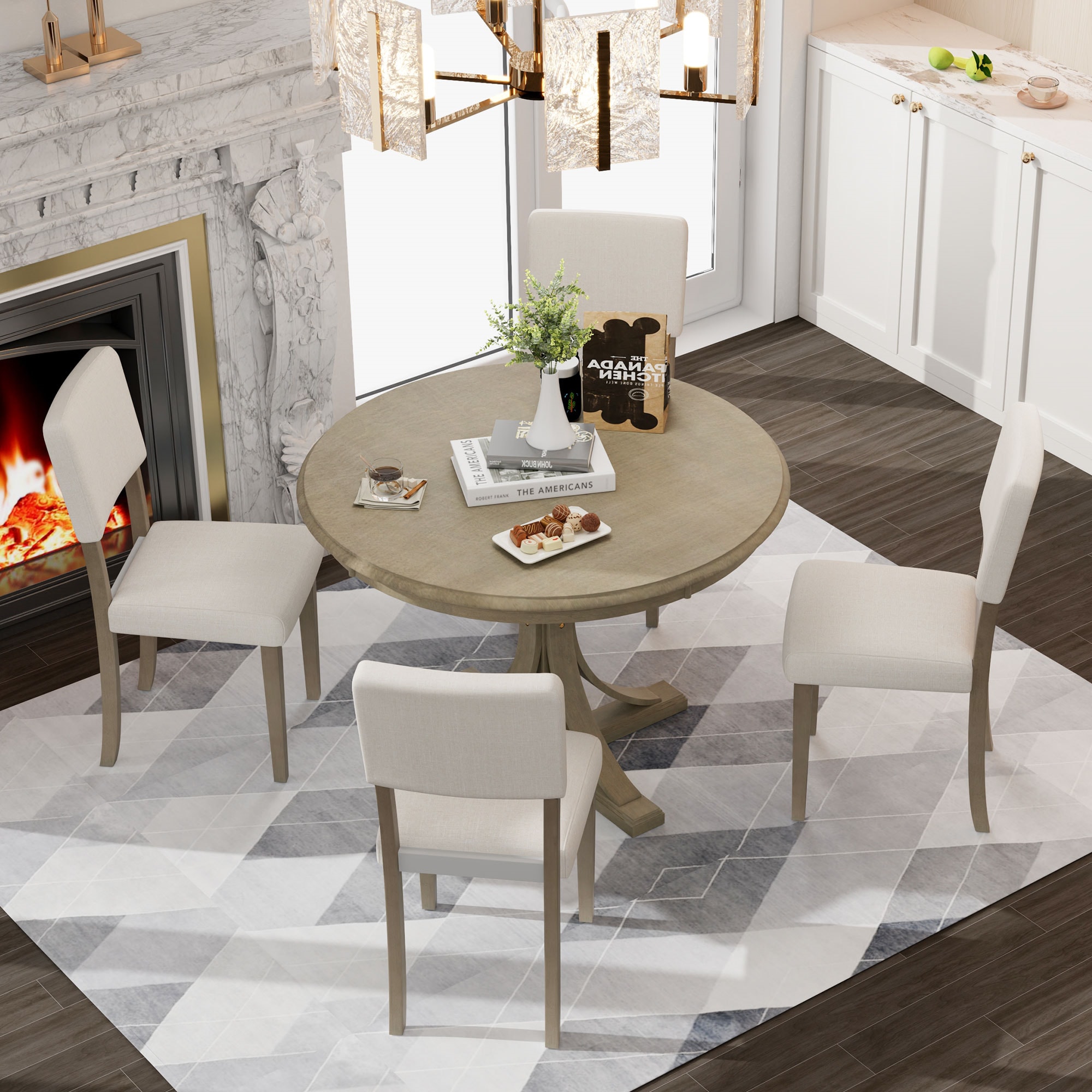 BABOOM BOM-0079AAD-OR Dining Room Set Taupe Contemporary/Modern Dining Room Set with Round Table ( Seats 4 )