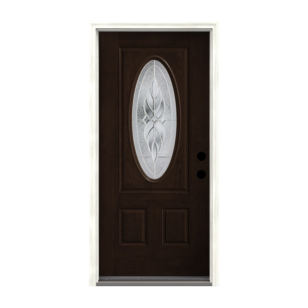 Therma-Tru Benchmark Doors Varissa 36-in x 80-in Fiberglass Oval Lite Left-Hand Inswing Dark Elm Stained Prehung Single Front Door with Brickmould -  TTB643118SOS