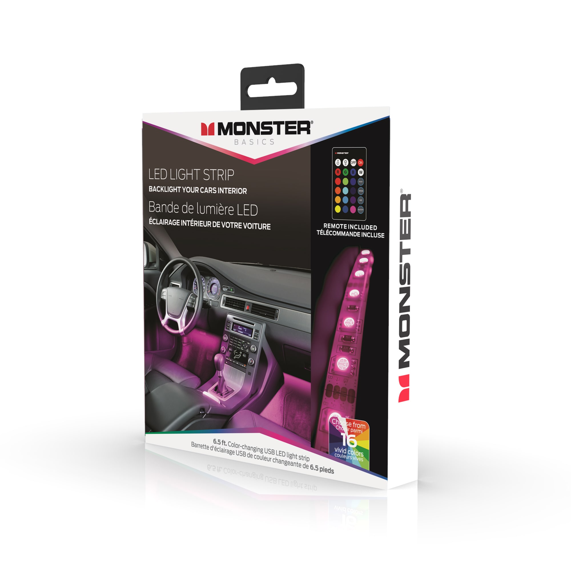 Monster Bluetooth Sound Reactive RGB LED Fiber Optic Car Interior Lighting  Kit, 4-Pack 13.1ft