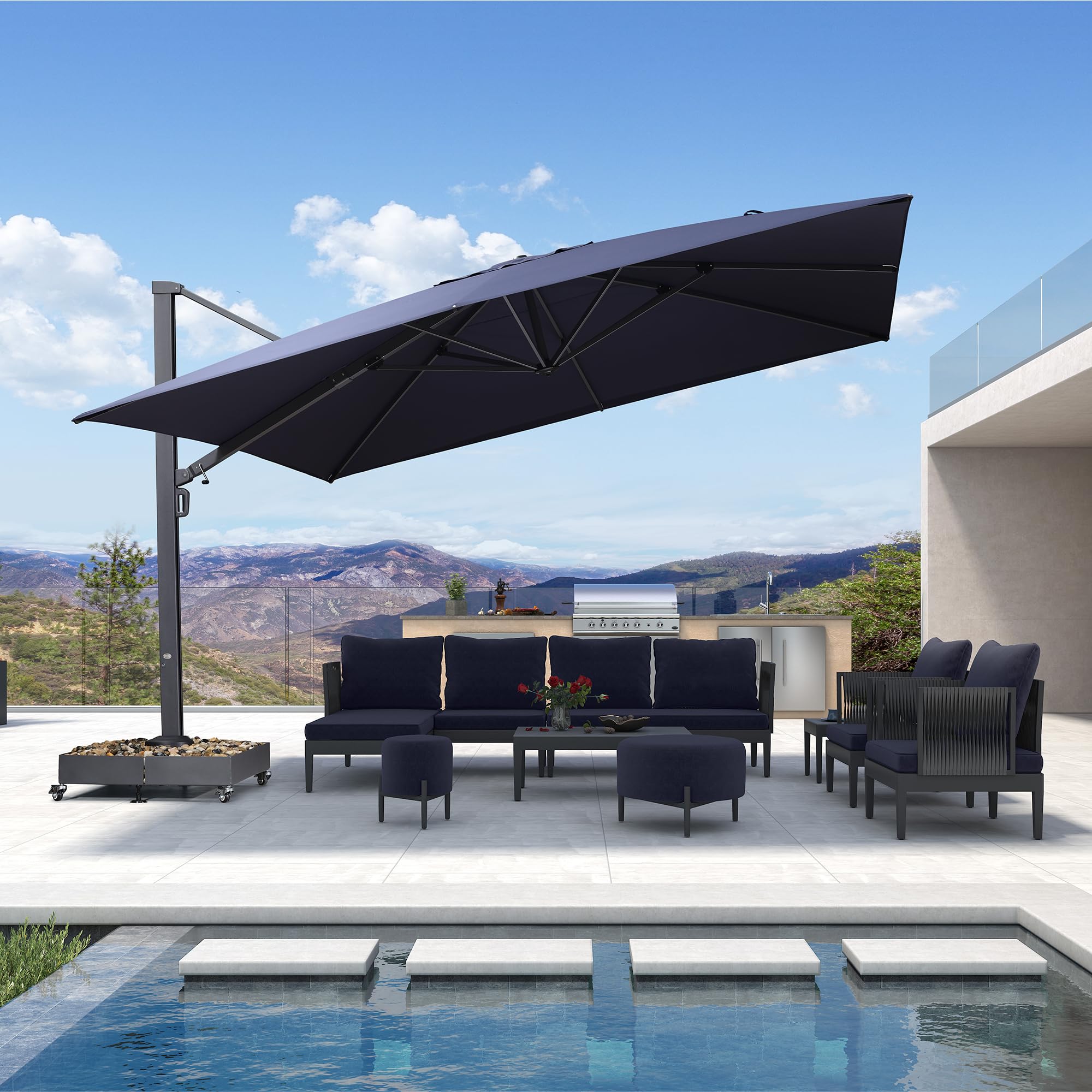 PURPLE LEAF LS04CHS13-NB 13-ft Aluminum Navy Crank Cantilever Patio Umbrella