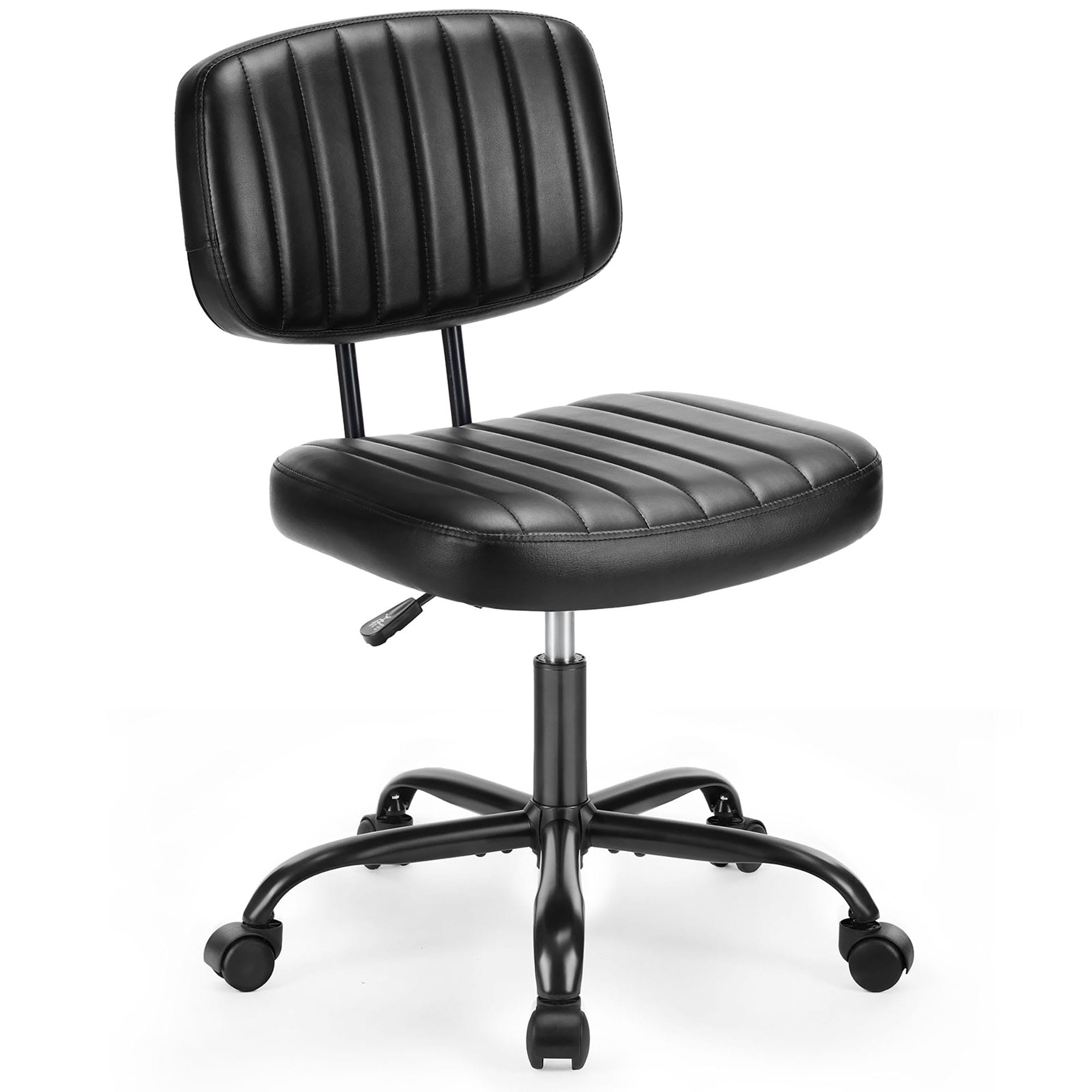 Sumyeg WF-HW64490WH-LA Small Home Office Chair with Wheels Modern Black Faux leather Swivel Accent Chair