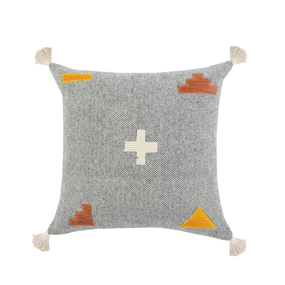 LR Home Ox Bay Hand-stitched Gray/Orange Geometric All-Natural Cotton Pillow Cover