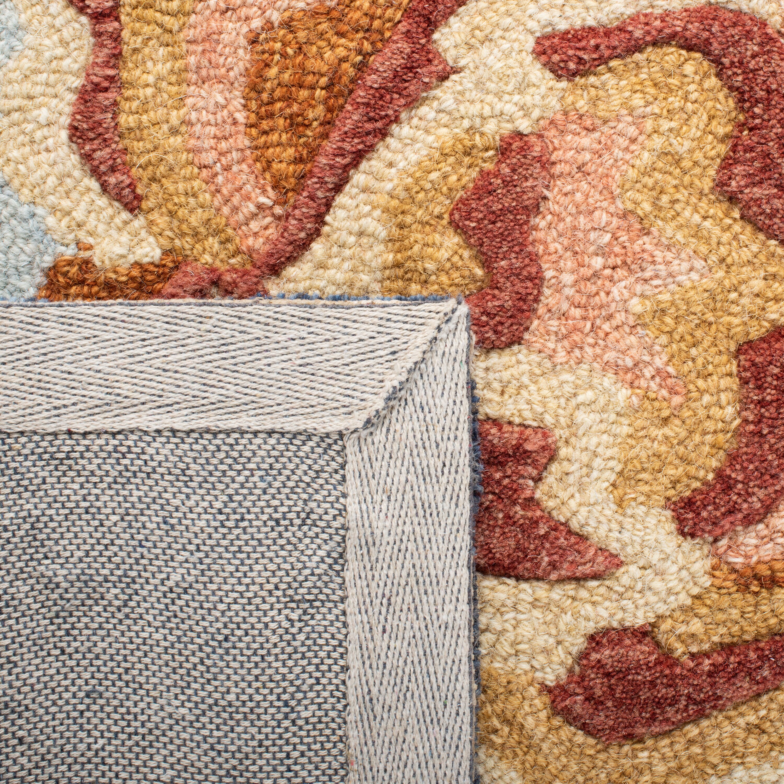 Handmade Blue Floral Wool 4' x 6' Area Rug