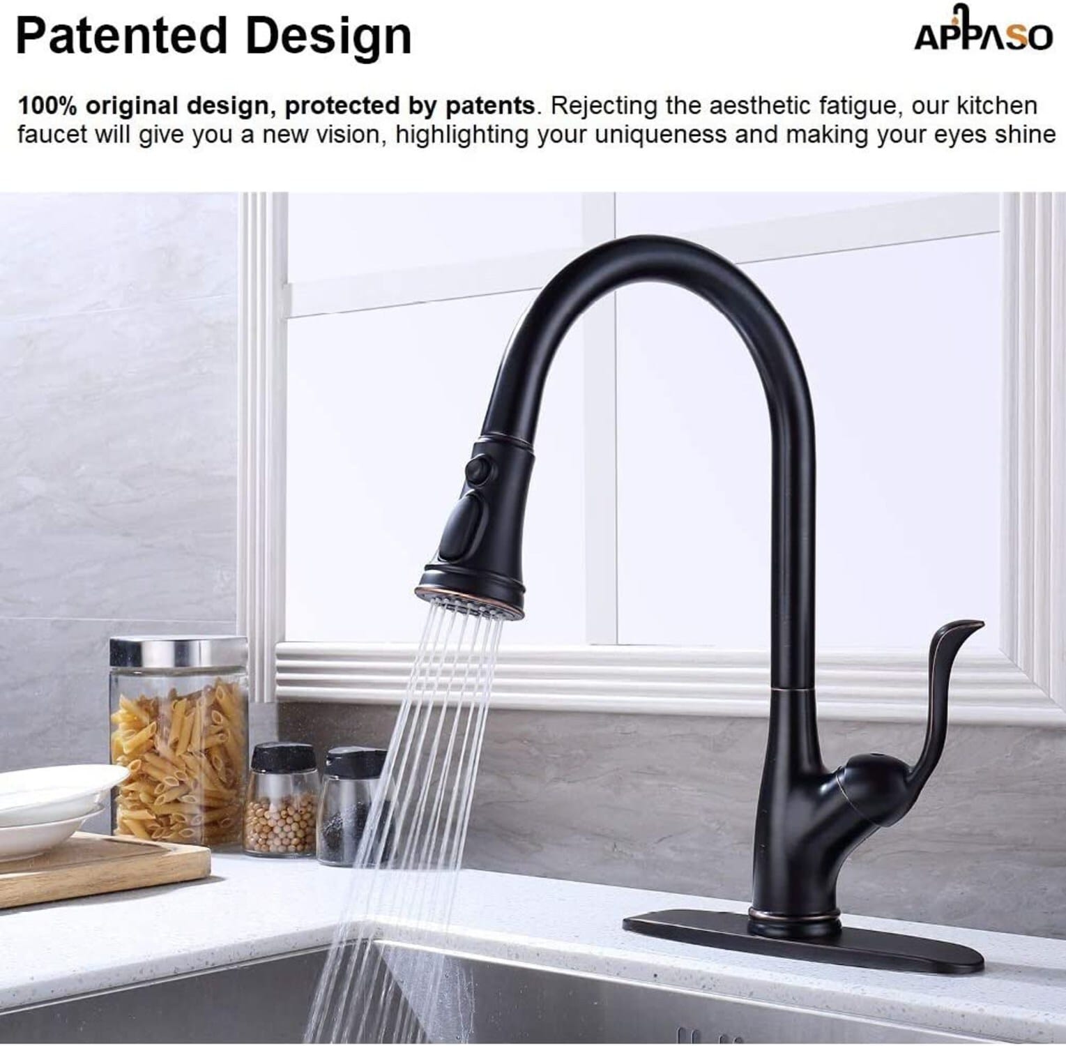 APPASO Oil Rubbed Bronze Single Handle Kitchen Faucet With Sprayer ...