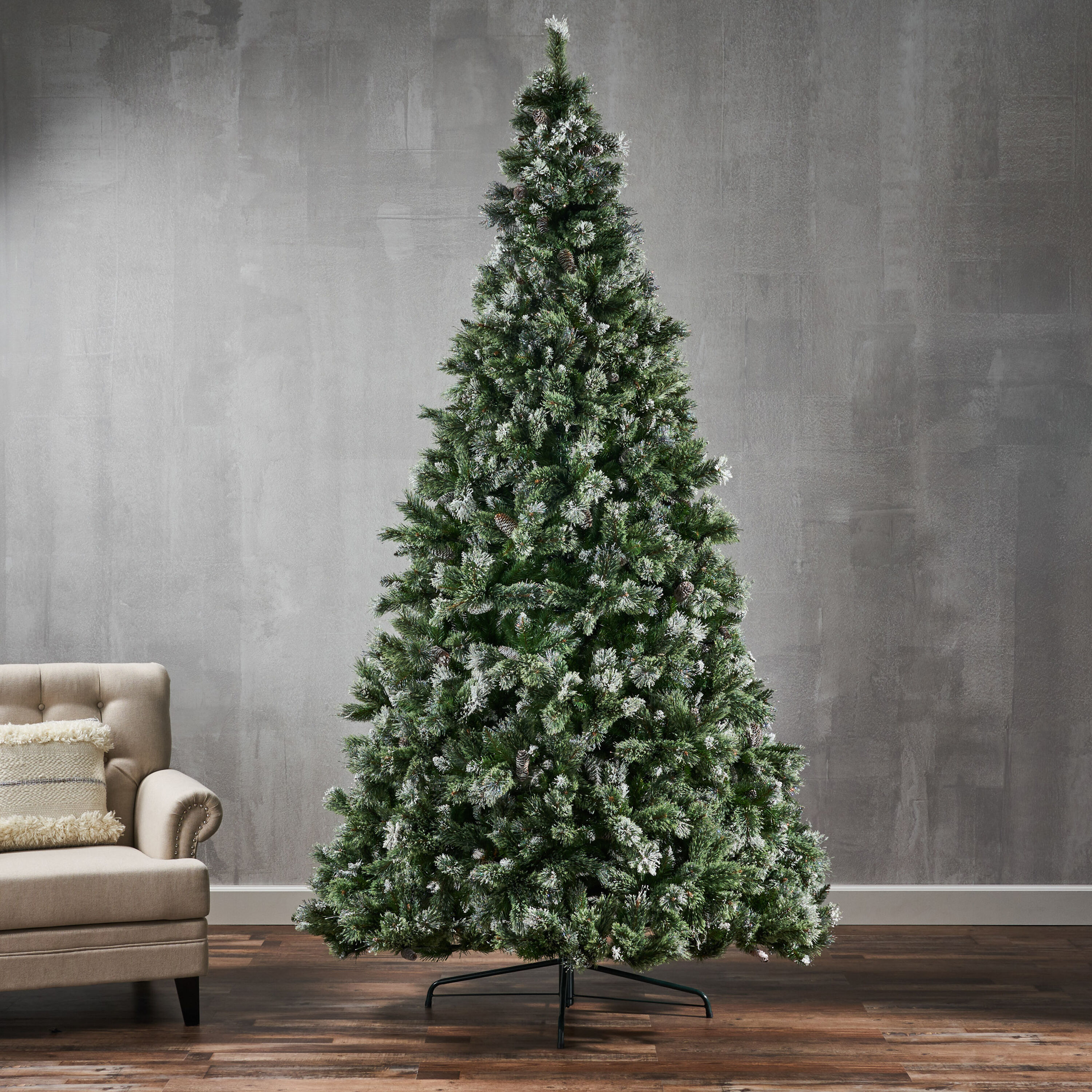 Angeles Home 9 ft. Green Pre-Lit Artificial Christmas Tree with 1298 Snowy Branch Tips