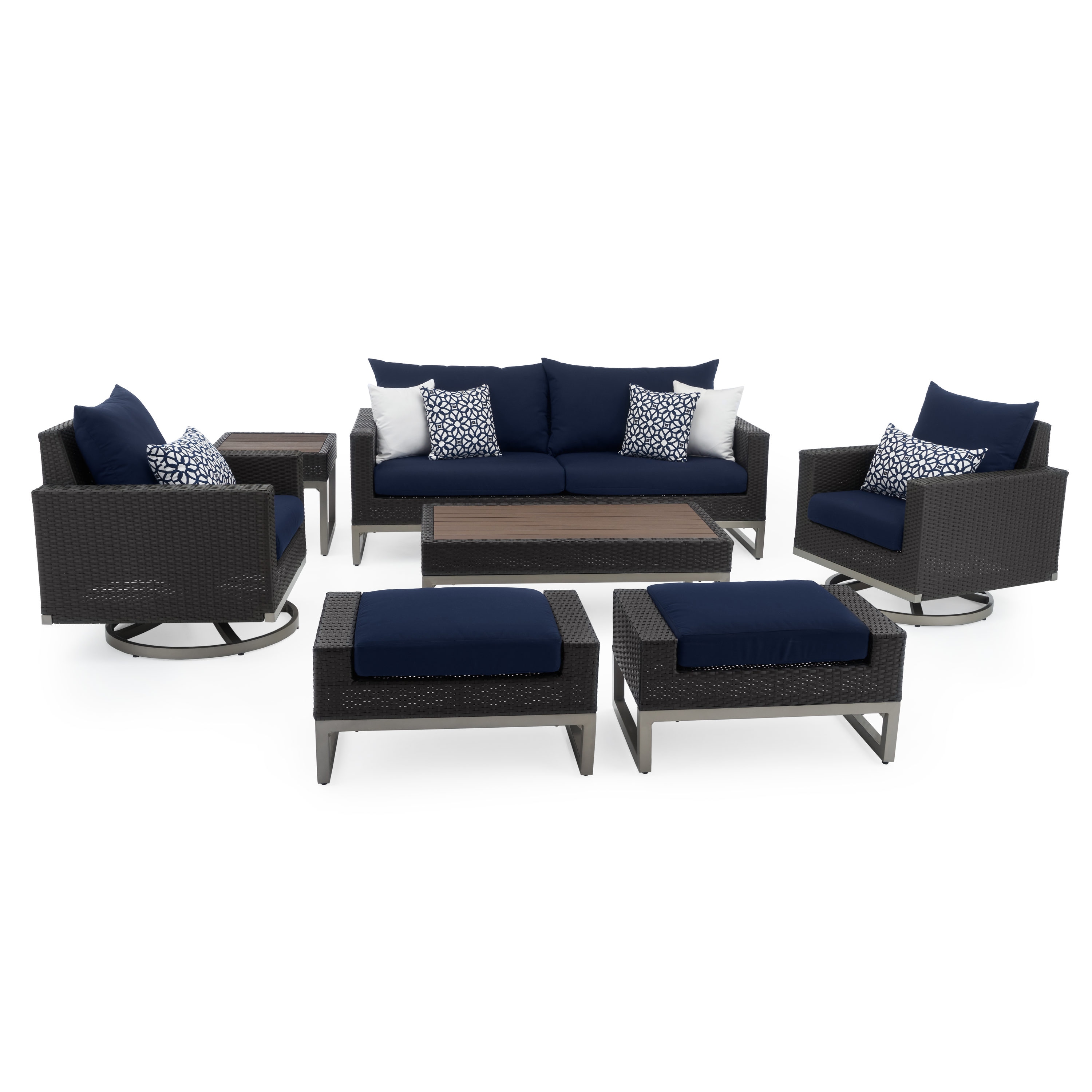 RST Brands OP-PESS7MMILOENVYK Milo 7 -Piece Wicker Patio Sofa Conversation Set with Blue Sunbrella Cushions