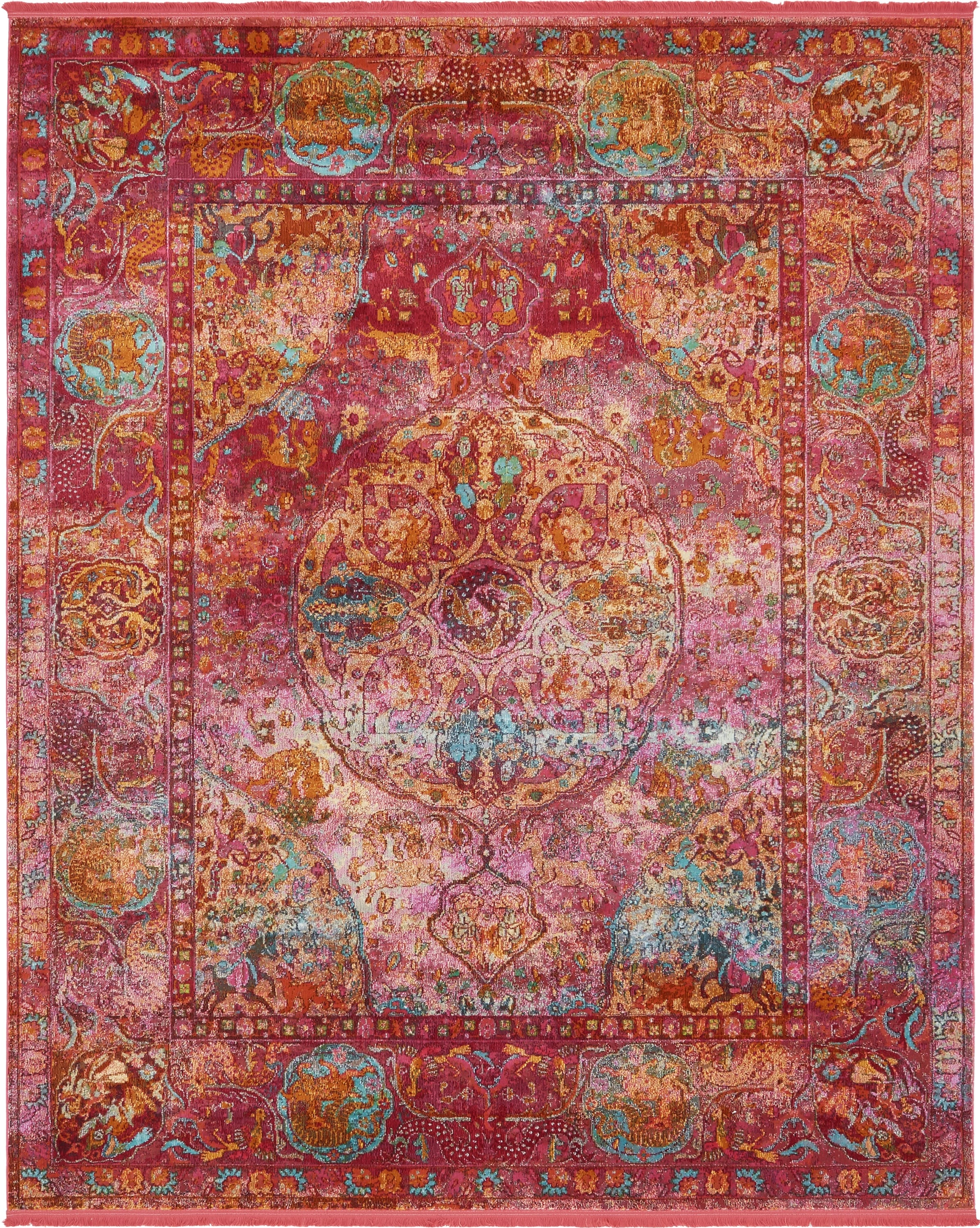 Unique Loom 3140252 Rumba Baracoa 8 x 10 (ft) Loomed Polypropylene Red/Pink Rectangular Indoor Medallion Bohemian/Eclectic Area rug