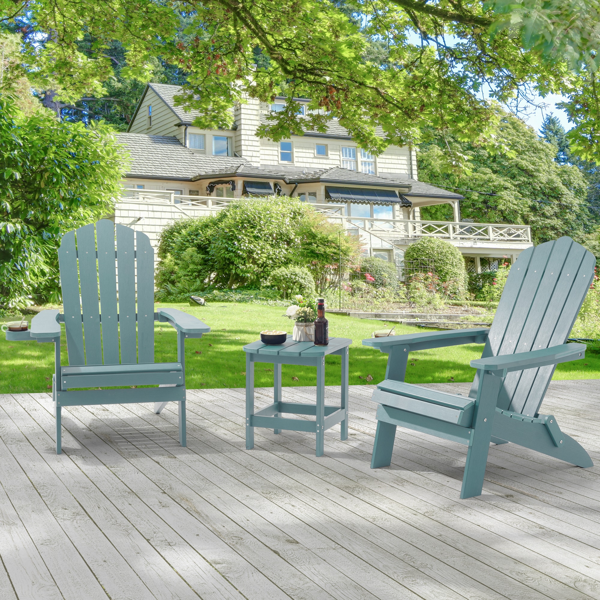 ACEGOSES LW-FD65-LB-2 Foldable Adirondack Chair Set of 2 Turquoise HDPE Frame Stationary Adirondack Chair with Slat Seat