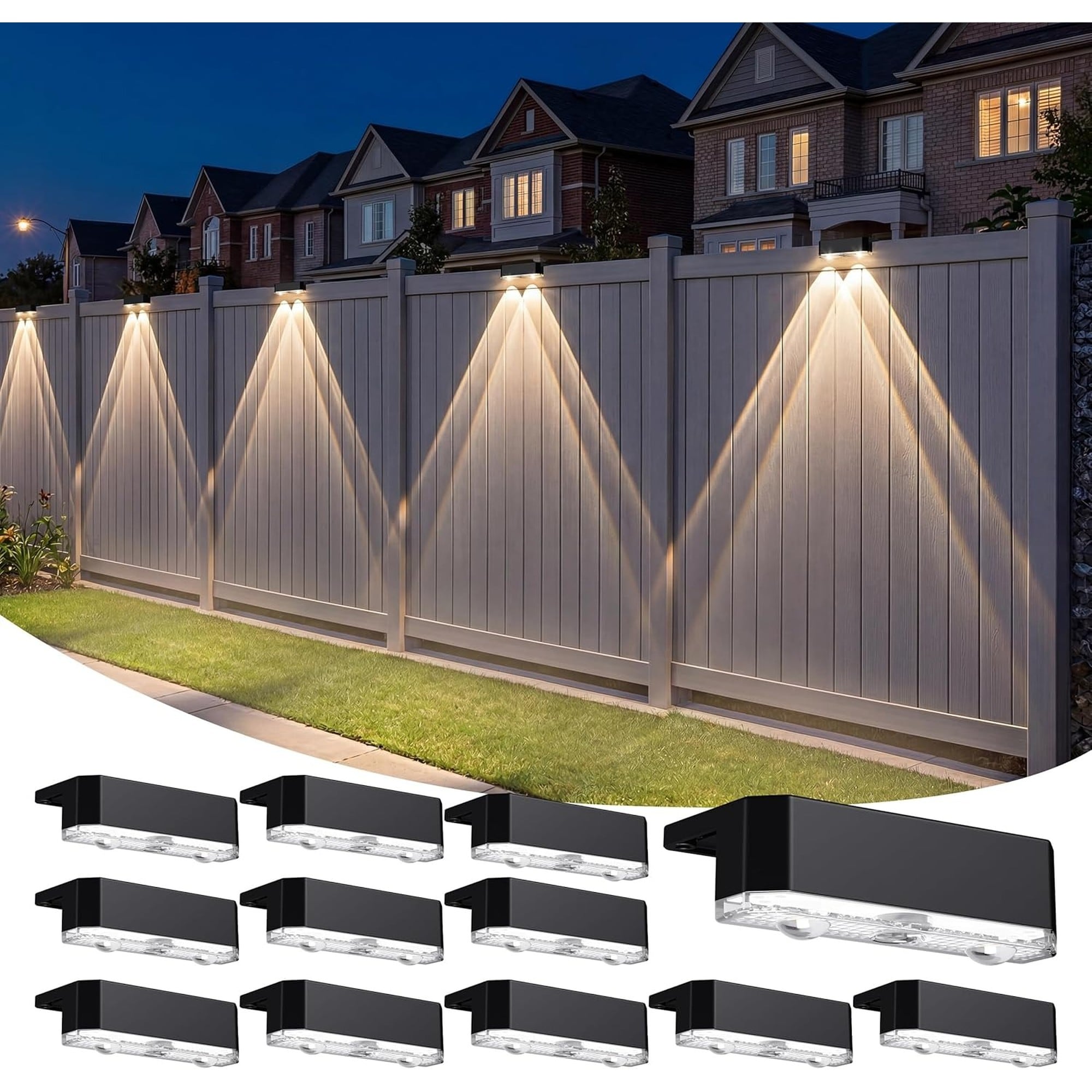 Wudkey 12-Pack LED IP65 Waterproof Warm White Solar Powered Step Light Outdoor Deck Fence Accent Light