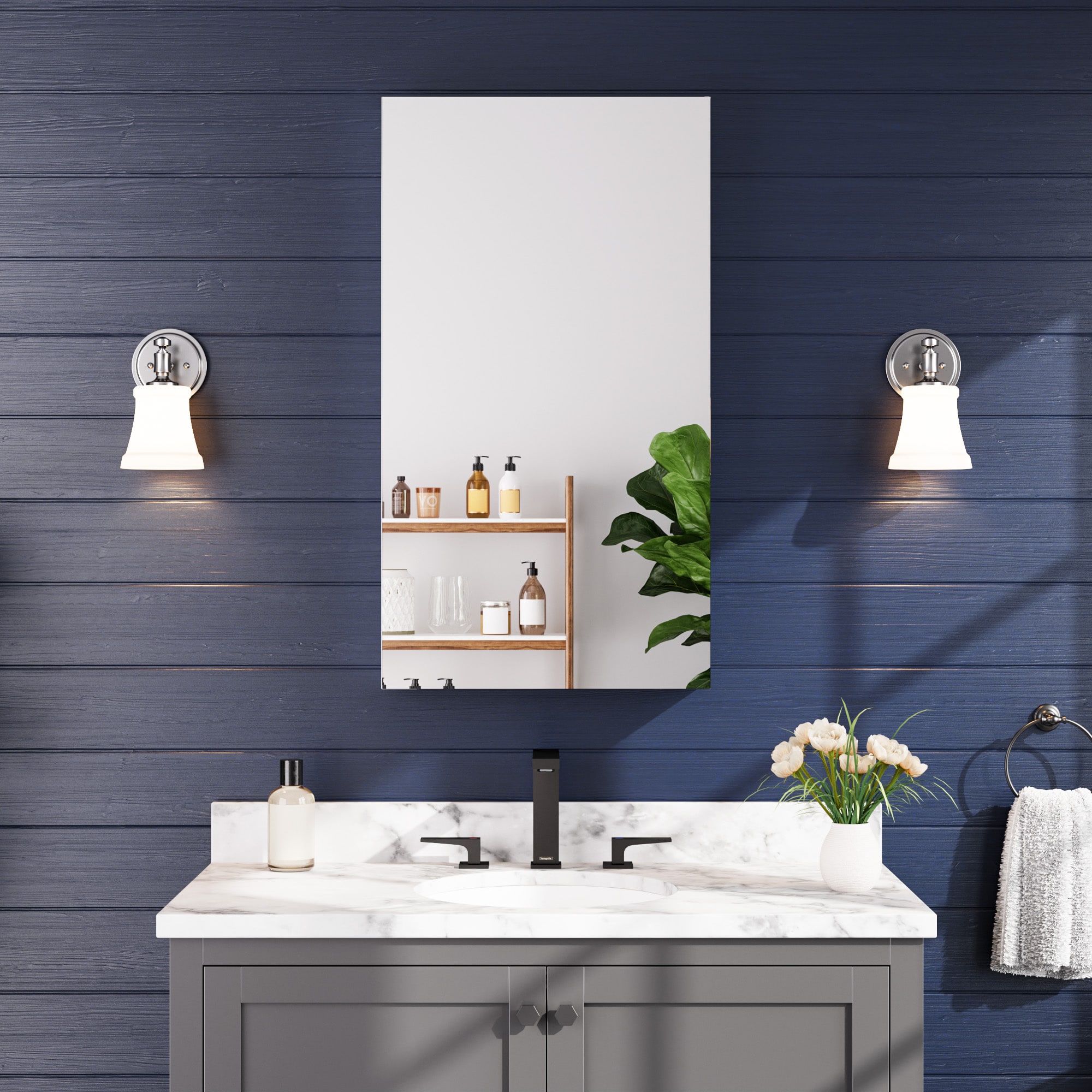 Afhocomp 20 in. W x 36 in. H Rectangular Surface/Recessed Frameless Beveled Medicine Cabinet with Mirror