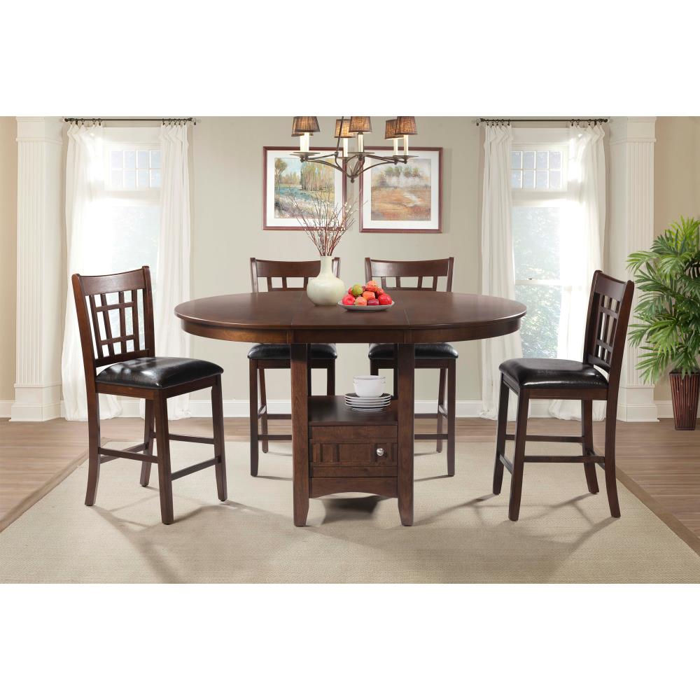 Cherry Brown Round Extendable Wood Counter Height Dining Table