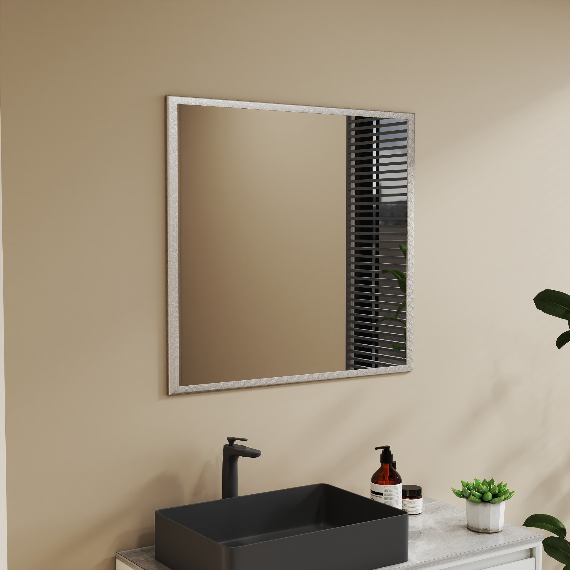 Forclover Mirror 32-in x 32-in Framed Square Bathroom Vanity Mirror ( Clear )