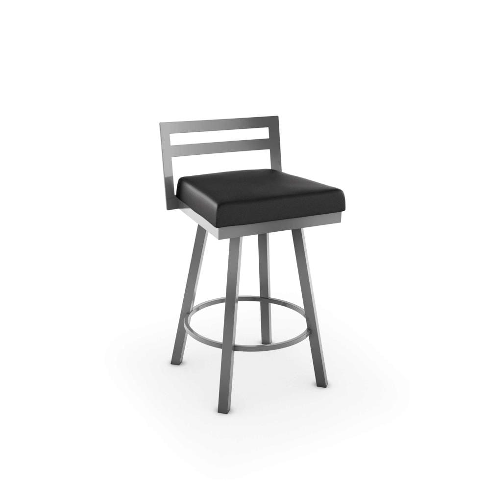 Amisco 41443-30WE/1B24DAF4 Derek Black Faux Leather / Metallic Grey Metal 30.38-Inches H Bar height Square seat Upholstered Swivel Metal Bar Stool and Back