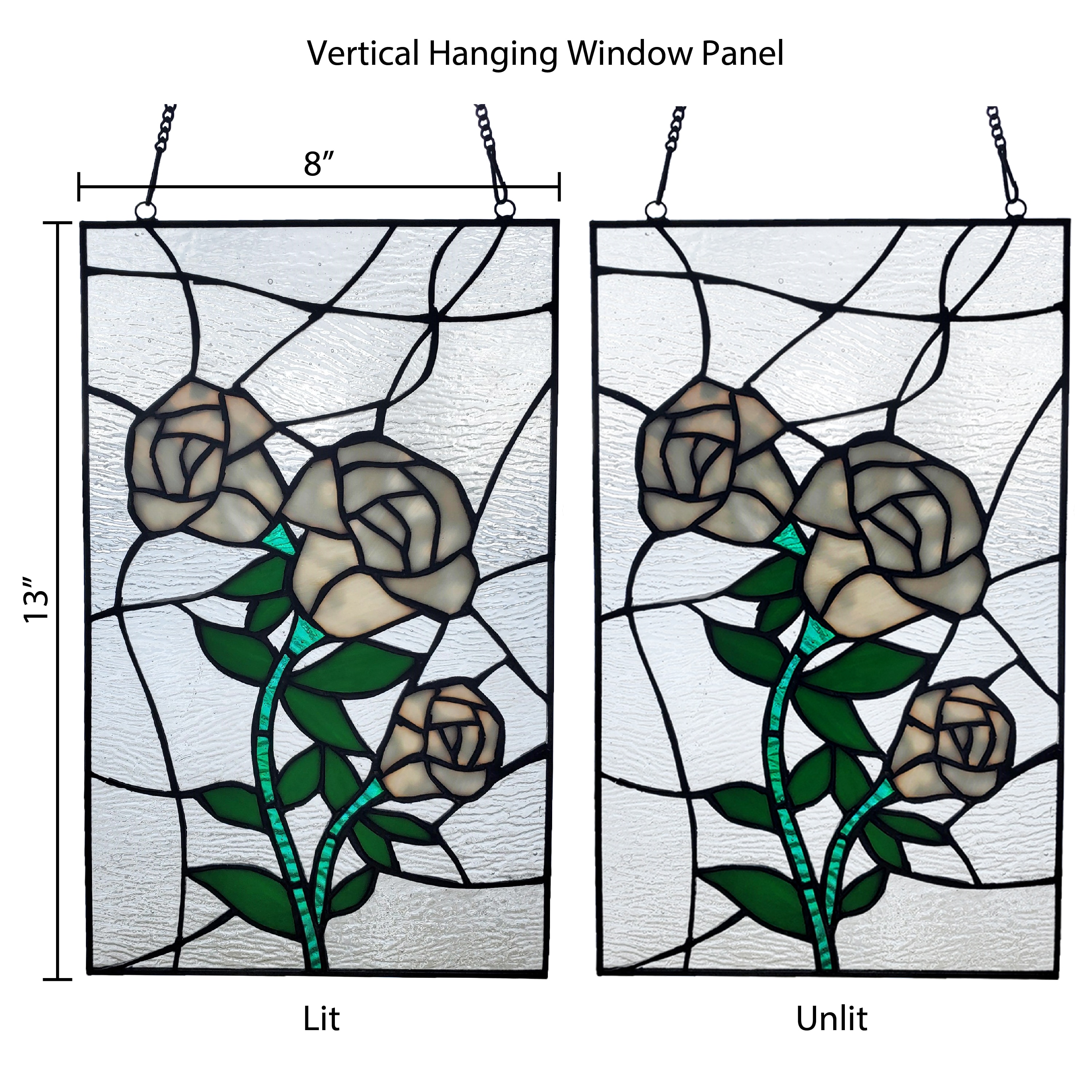 River of Goods 13-in H x 8-in W White,Green Stained Glass, Rose, Floral ...