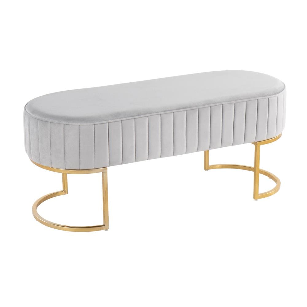 LumiSource BC-DEMIPLT AUVSV Demi Eclectic Gold Steel, Silver Velvet Accent Bench 16-in x 41-in x 16.5-in