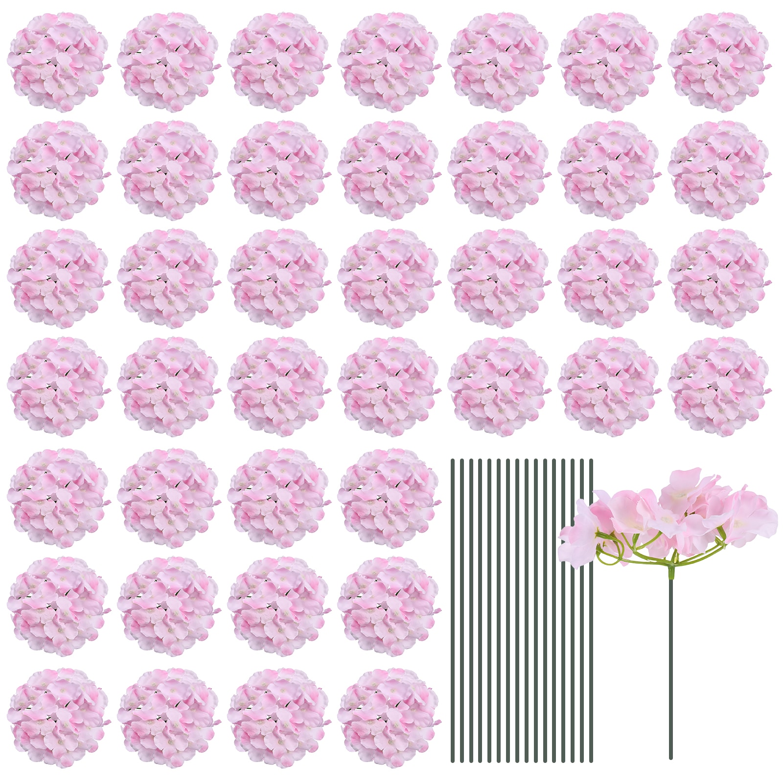 Unique Bargains - Silk Artificial Hydrangea Flowers Light Pink Artificial Flowers Heads with Stem...