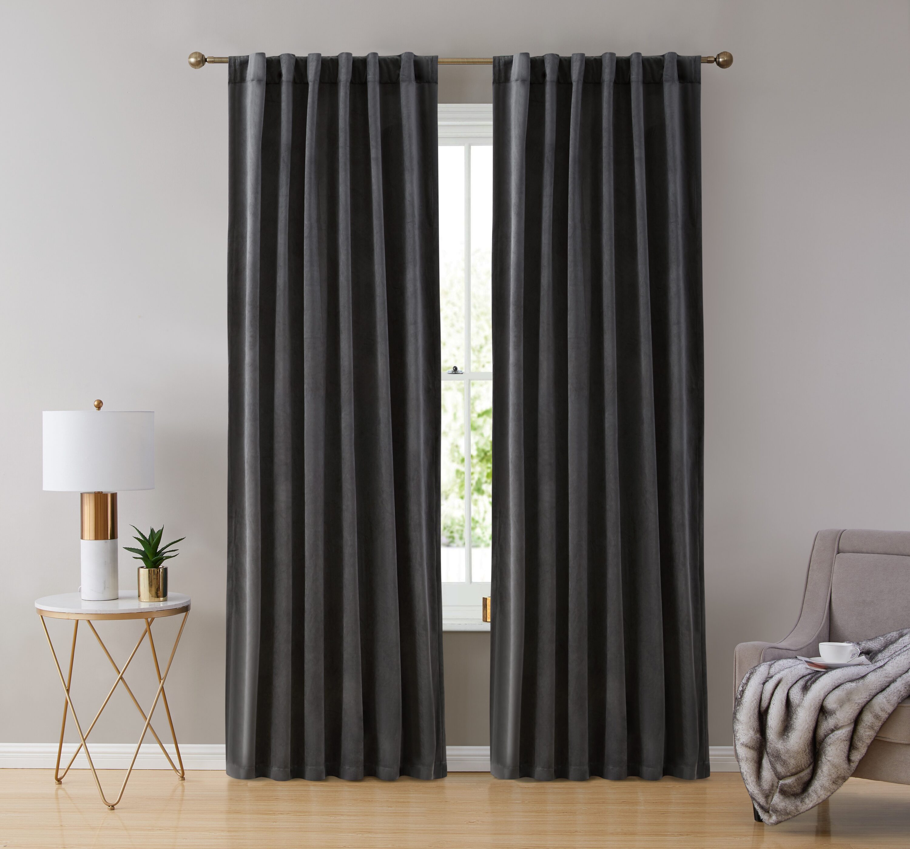 HLC.me LPZ-63CHARC 63-Inches Charcoal Grey Light filtering Rod pocket Curtain panel pair