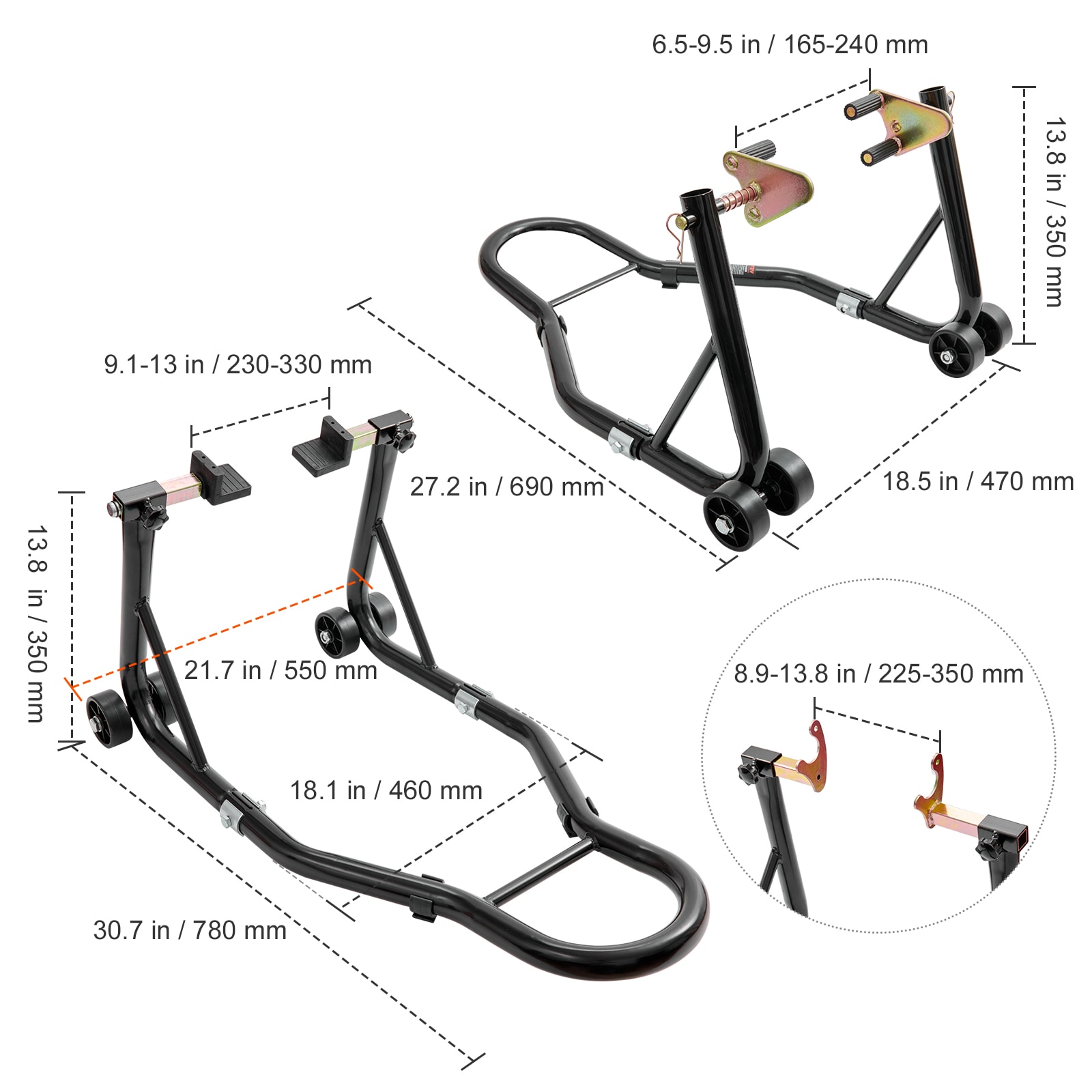 Motorcycle front lift clearance