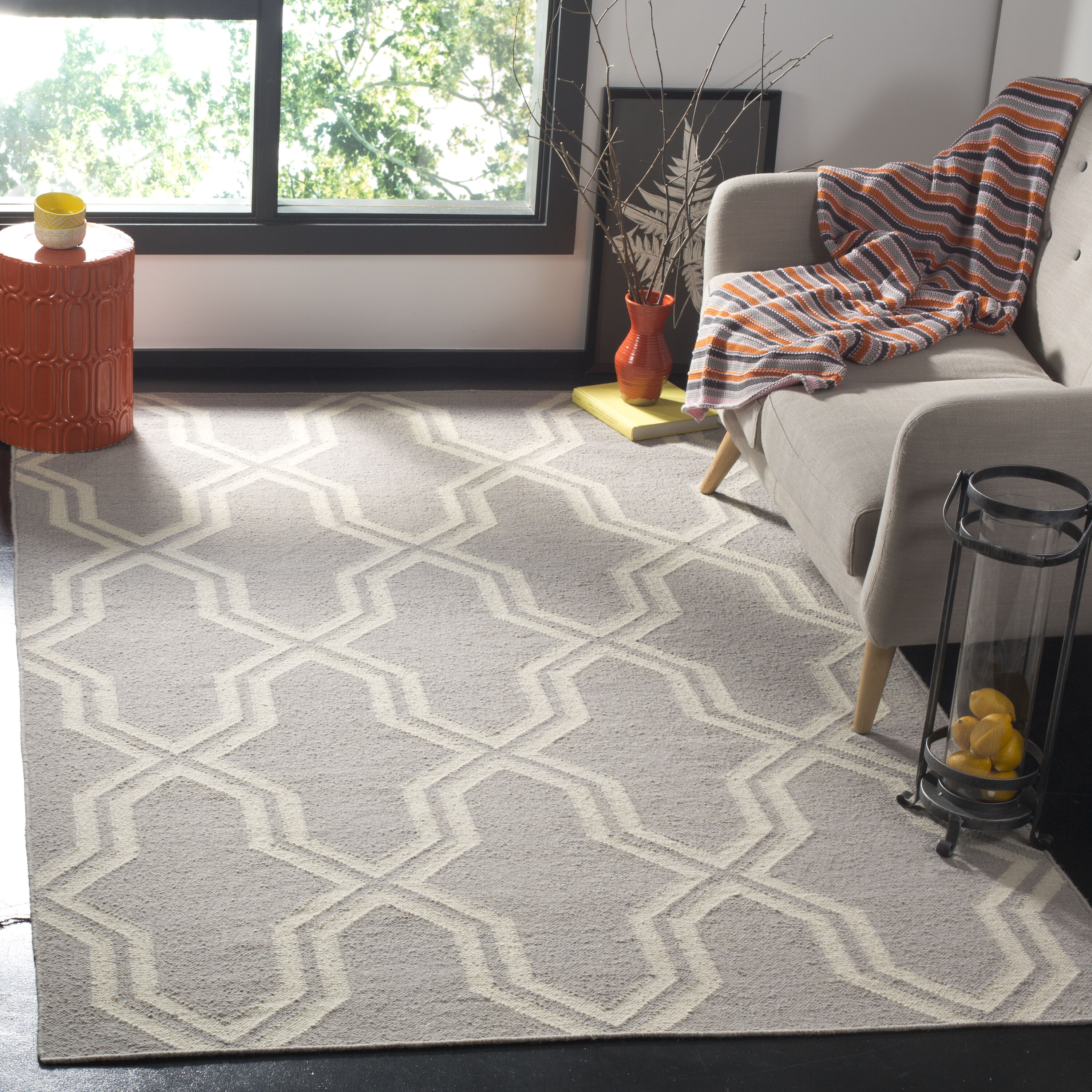 Safavieh DHU559G-3 Dhurries Shila 3 x 5 (ft) Wool Gray/Ivory Rectangular Indoor Abstract Coastal Throw rug