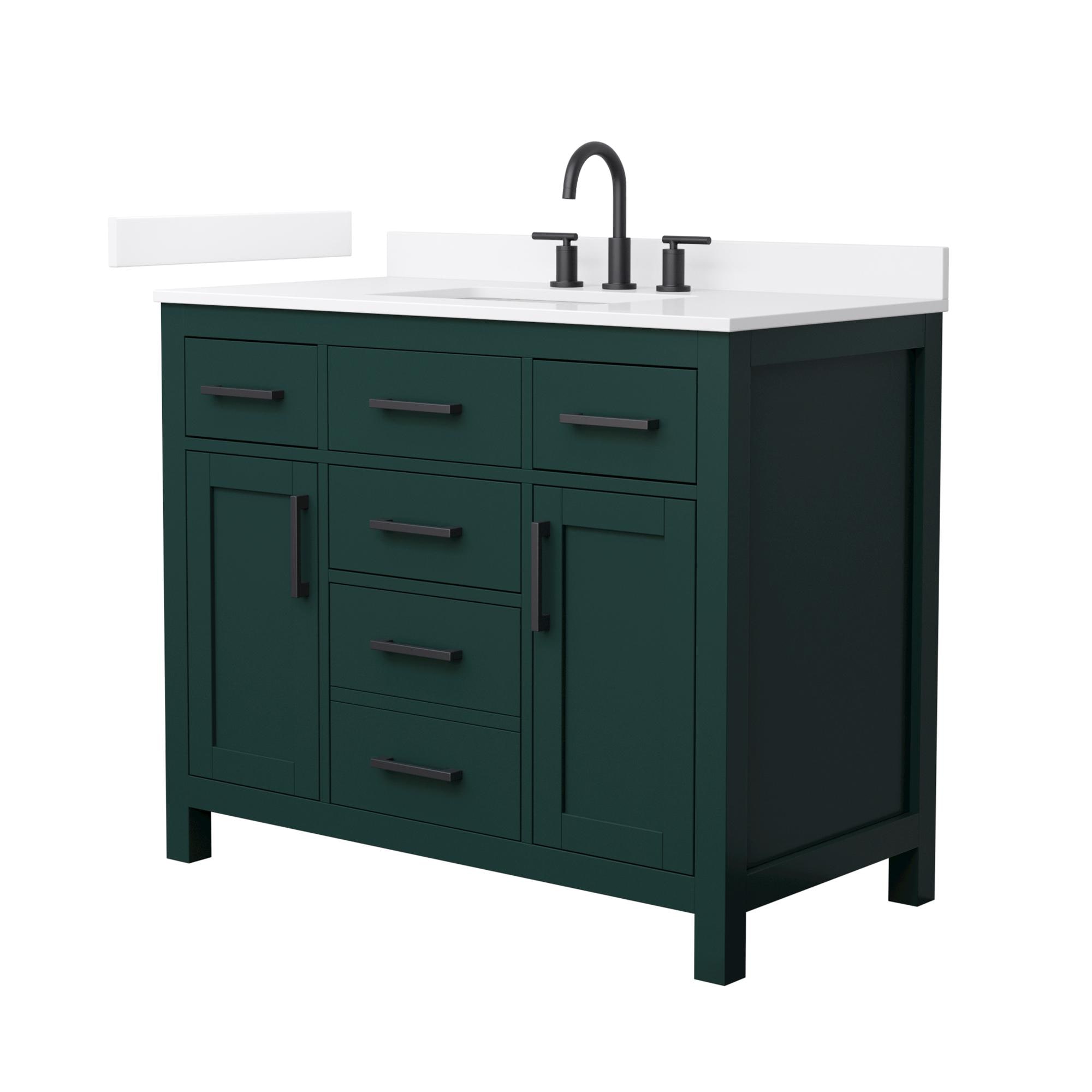 Wyndham Collection WCG242442SGKWQUS3MXX Beckett 42-in Green with Matte Black Trim Undermount Single Sink Bathroom Vanity with White Quartz Quartz Top
