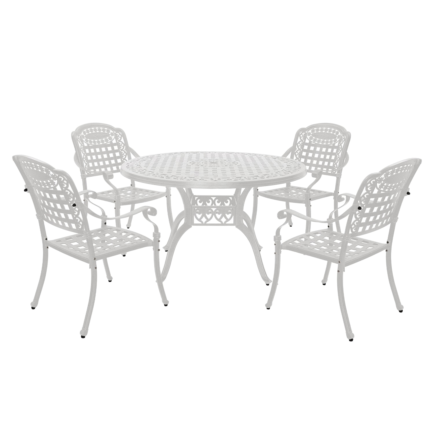 Mondawe MO-XG120NCDF-WH 5 -Piece White Patio Dining Set Aluminum Round Table with 4 Stackable Stationary Chairs