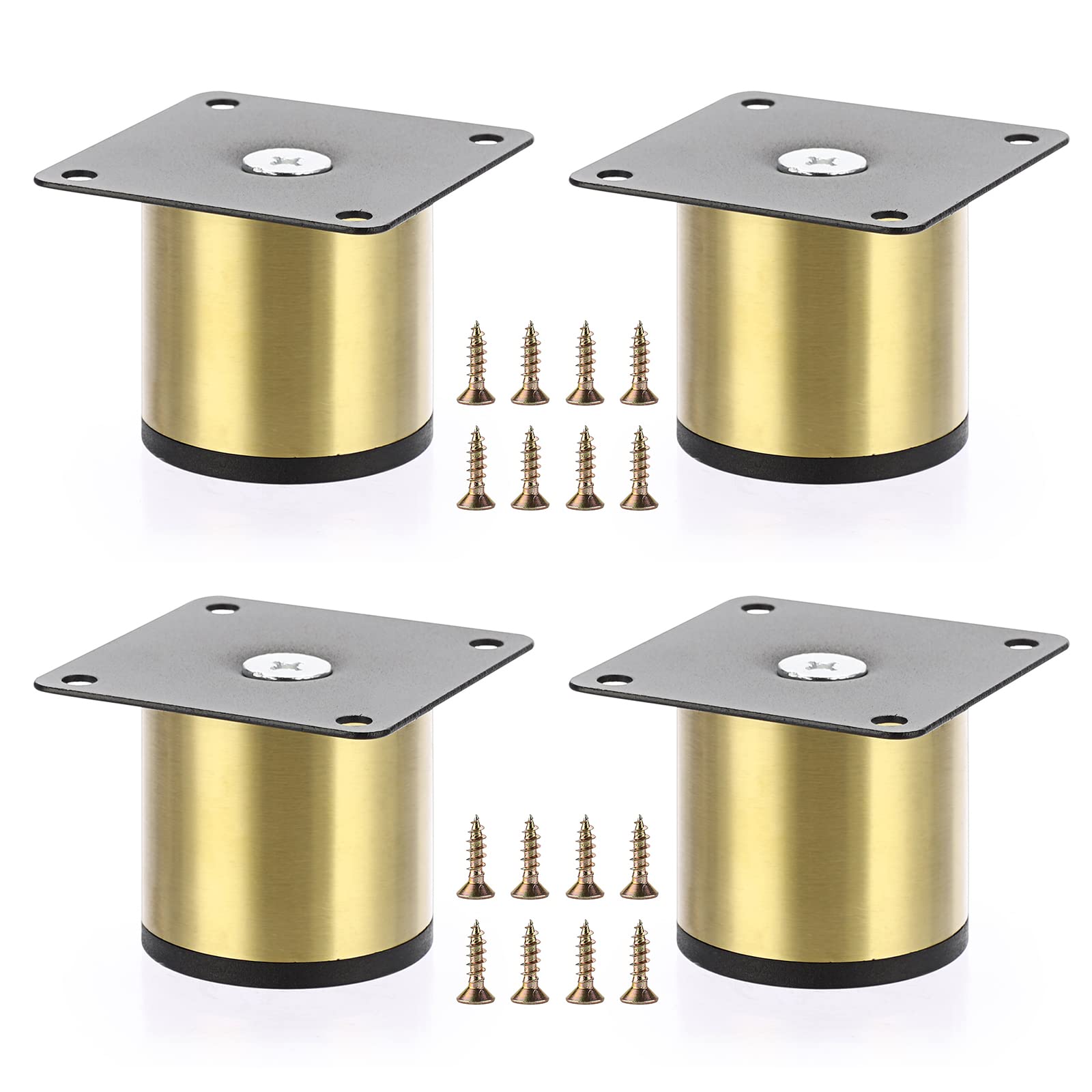 Yichuhaoxi  4 Piece 2 Inch Stainless Steel Furniture Legs Metal Cabinet Desk Legs Golden Round Metal Furniture Risers Replacement Legs for Sofa TV