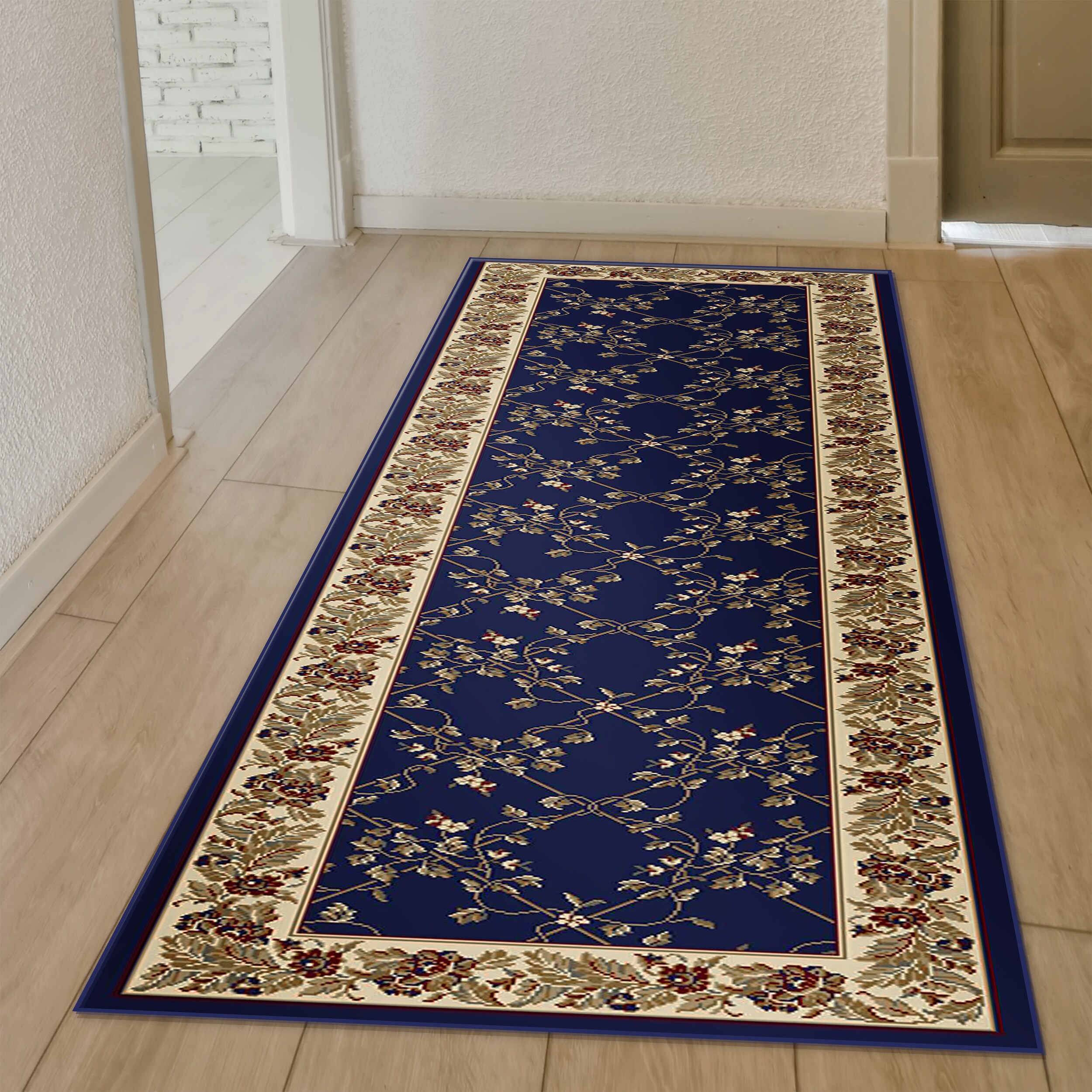Radici USA 1427/1744/NAVY Noble 2 x 8 (ft) Polypropylene Navy Rectangular Indoor Trellis Oriental Runner rug