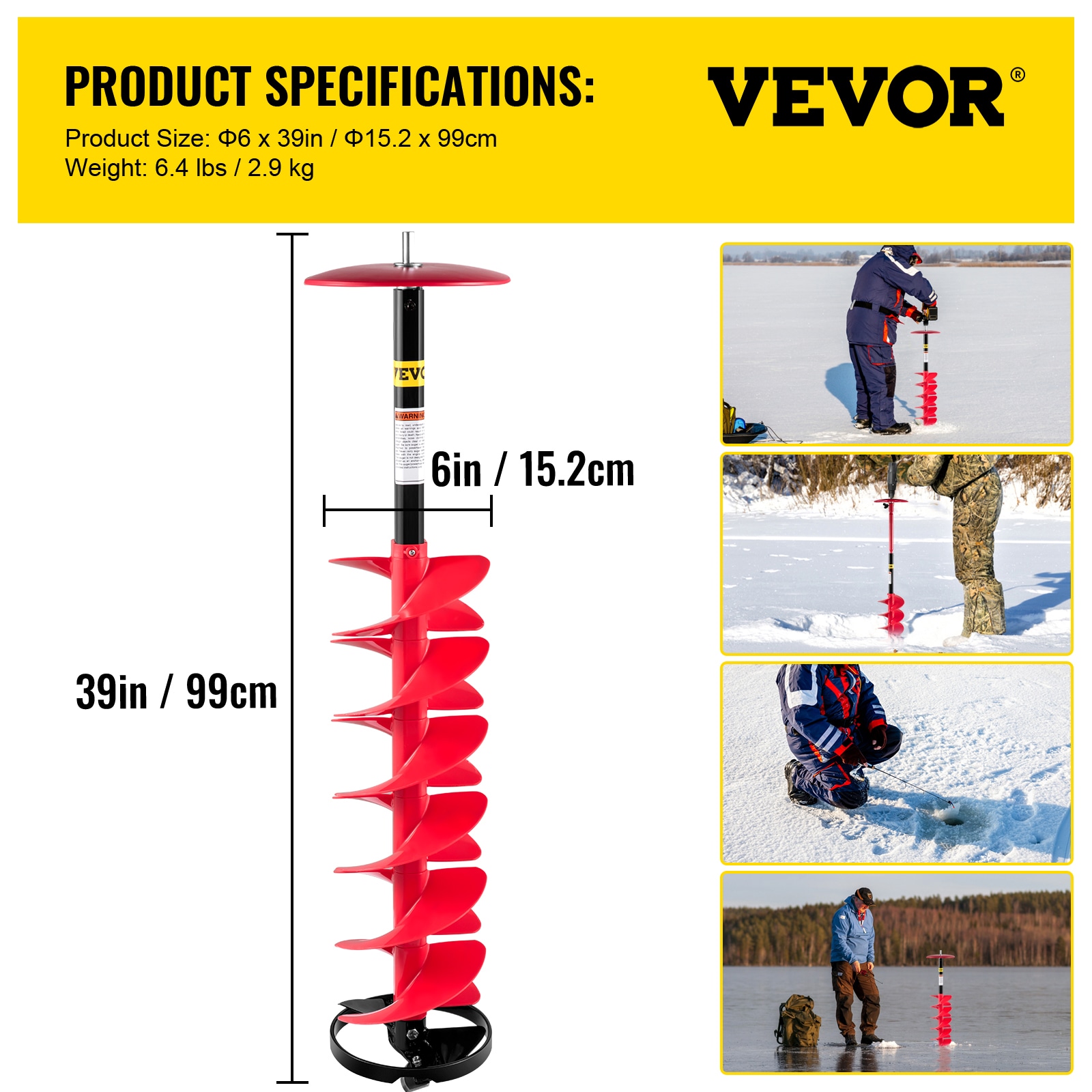VEVOR 6x39-in Ice Drill Auger Nylon 6-in Ice Auger Bit in the Auger Bits  department at