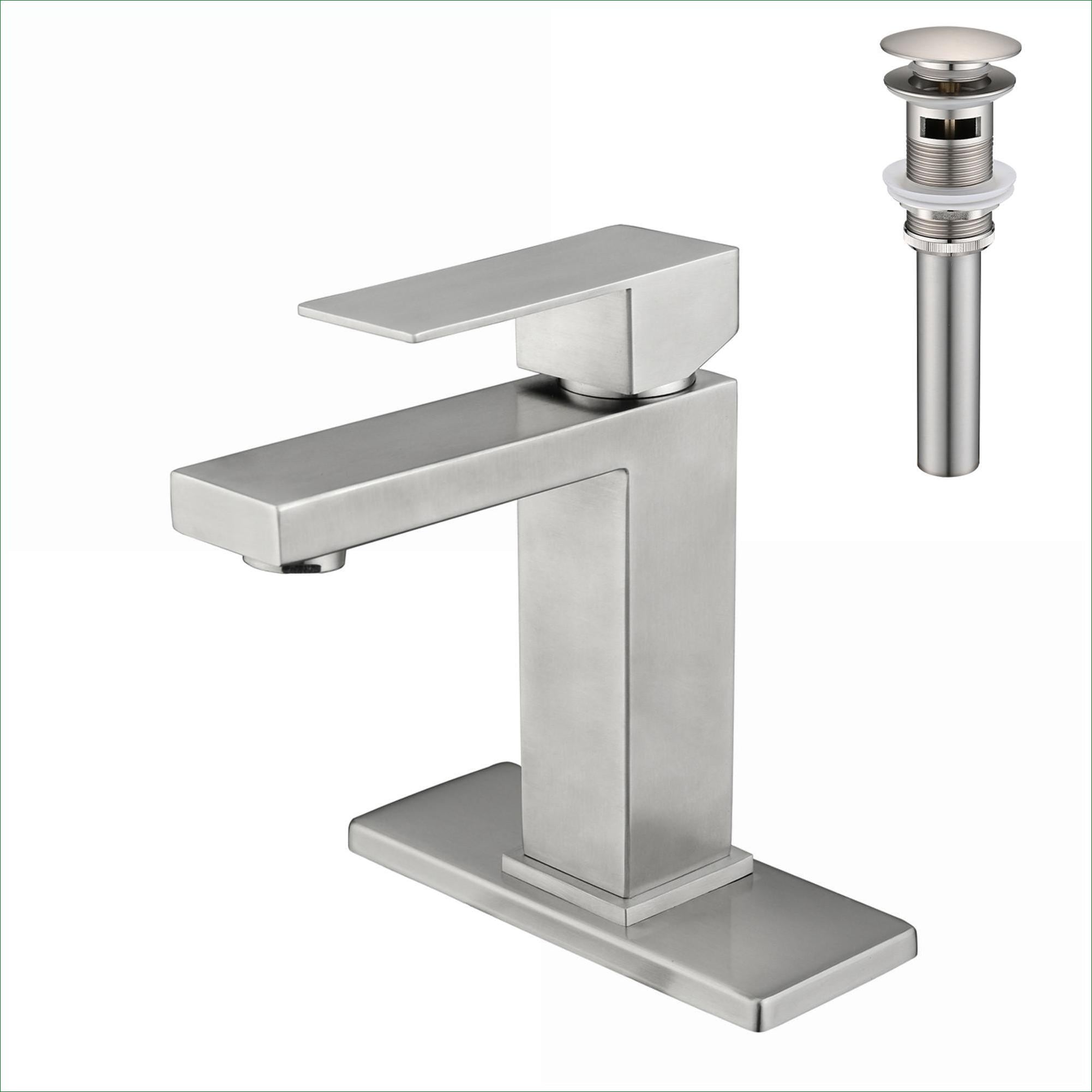 Watnature -  Stainless Steel Single Handle Bathroom Sink Faucet with Pop-Up Drain for Sinks with ...